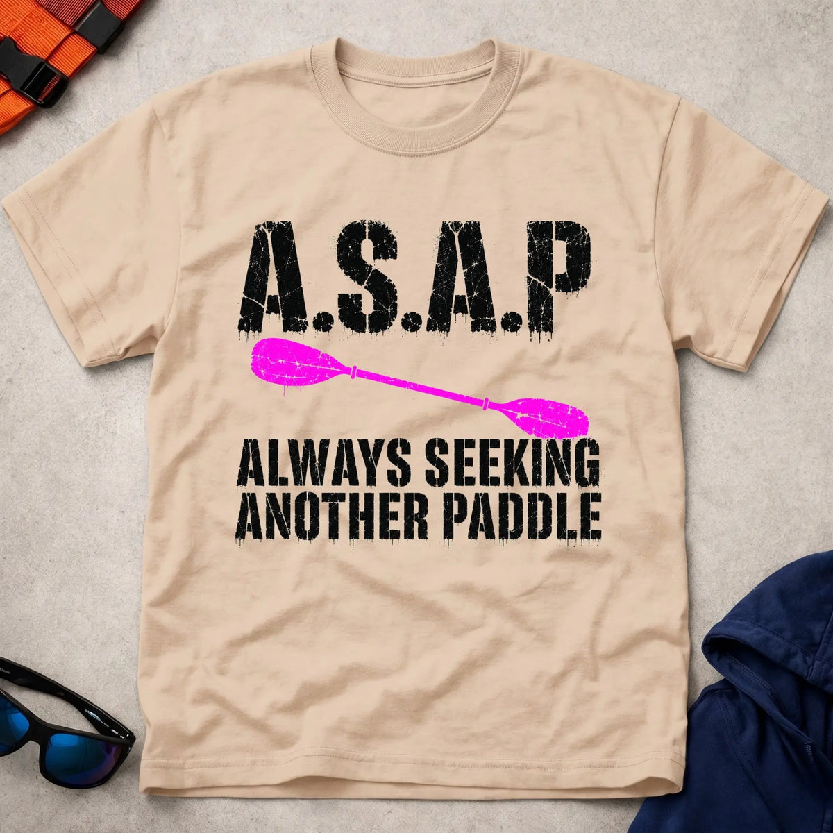 Natural A.S.A.P. tee — Always Seeking Another Paddle gift — Vector Paddle