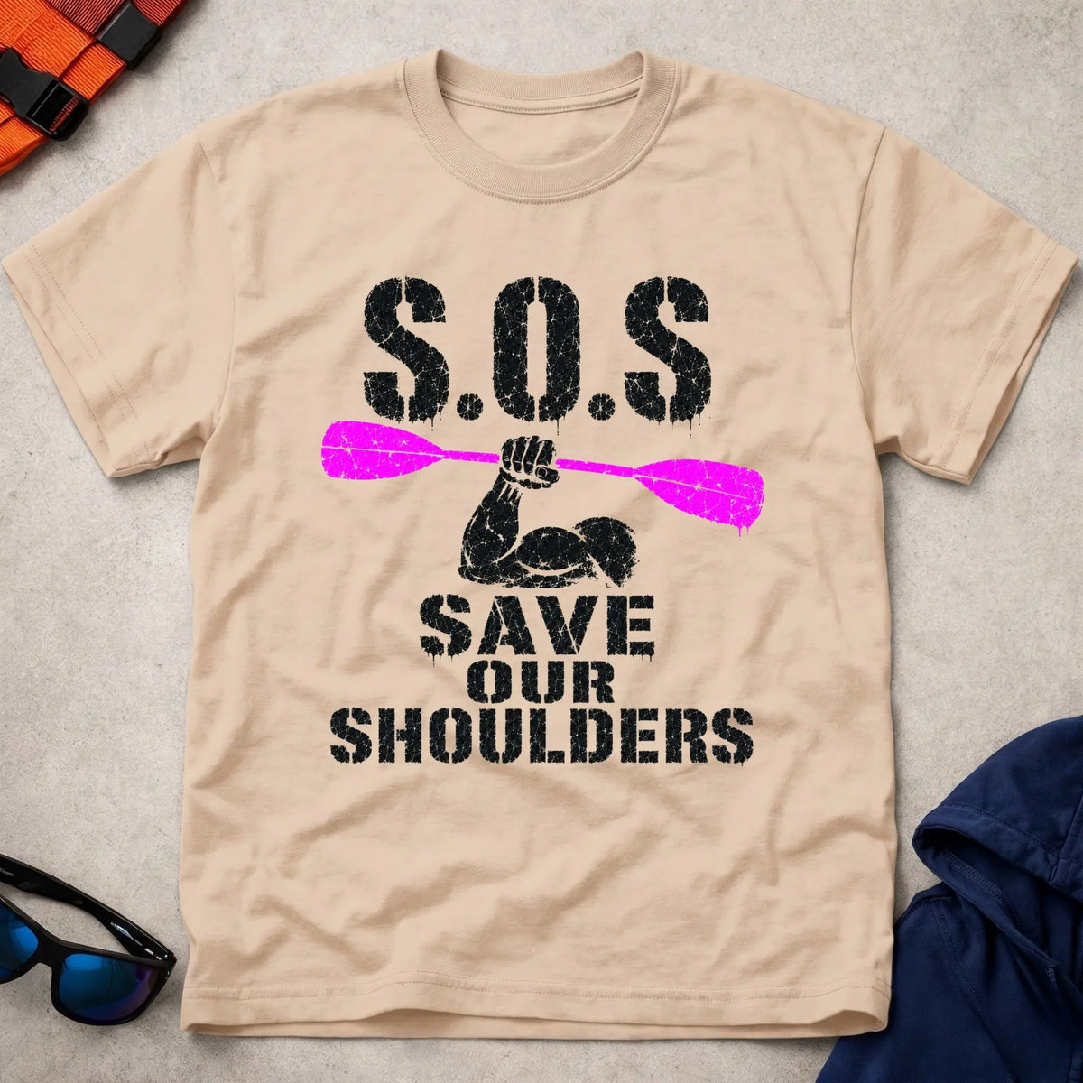 Natural Save Our Shoulders tee — marathon paddler gift — Vector Paddle