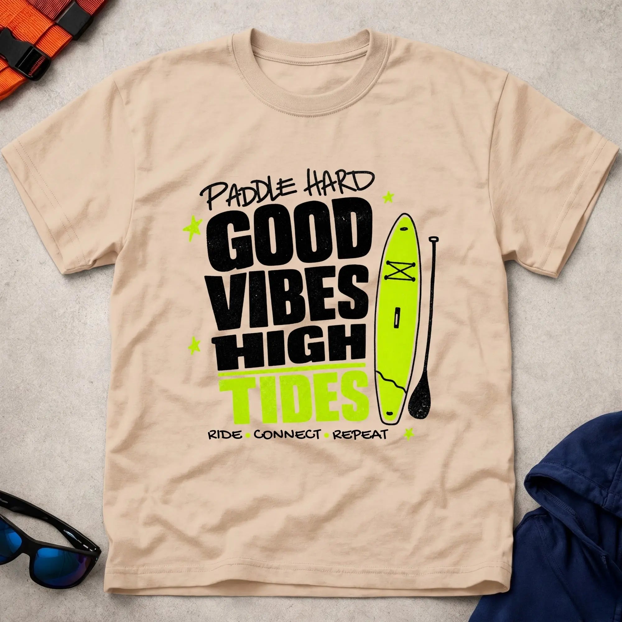 Natural Good Vibes High Tides paddling t-shirt for laid-back water days, Vector Paddle