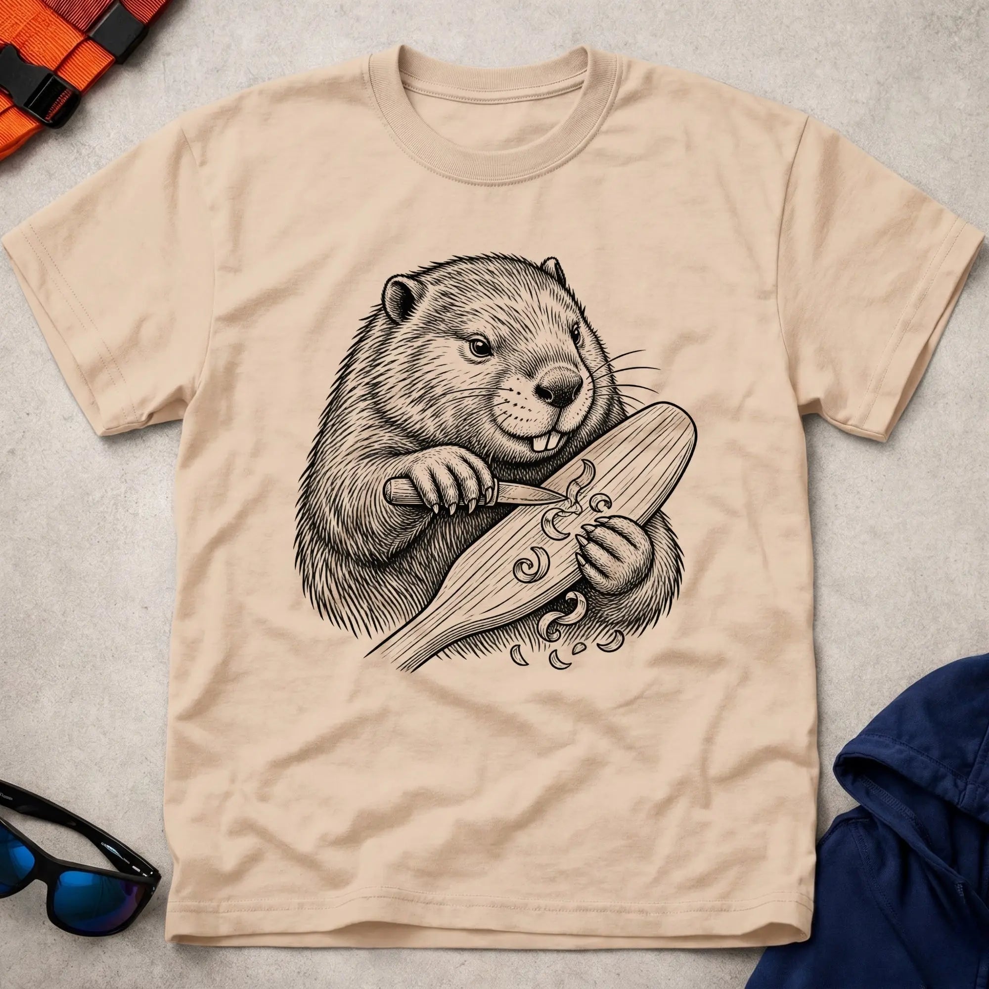Natural Beavertail tee — classic canoe paddle tribute — Vector Paddle