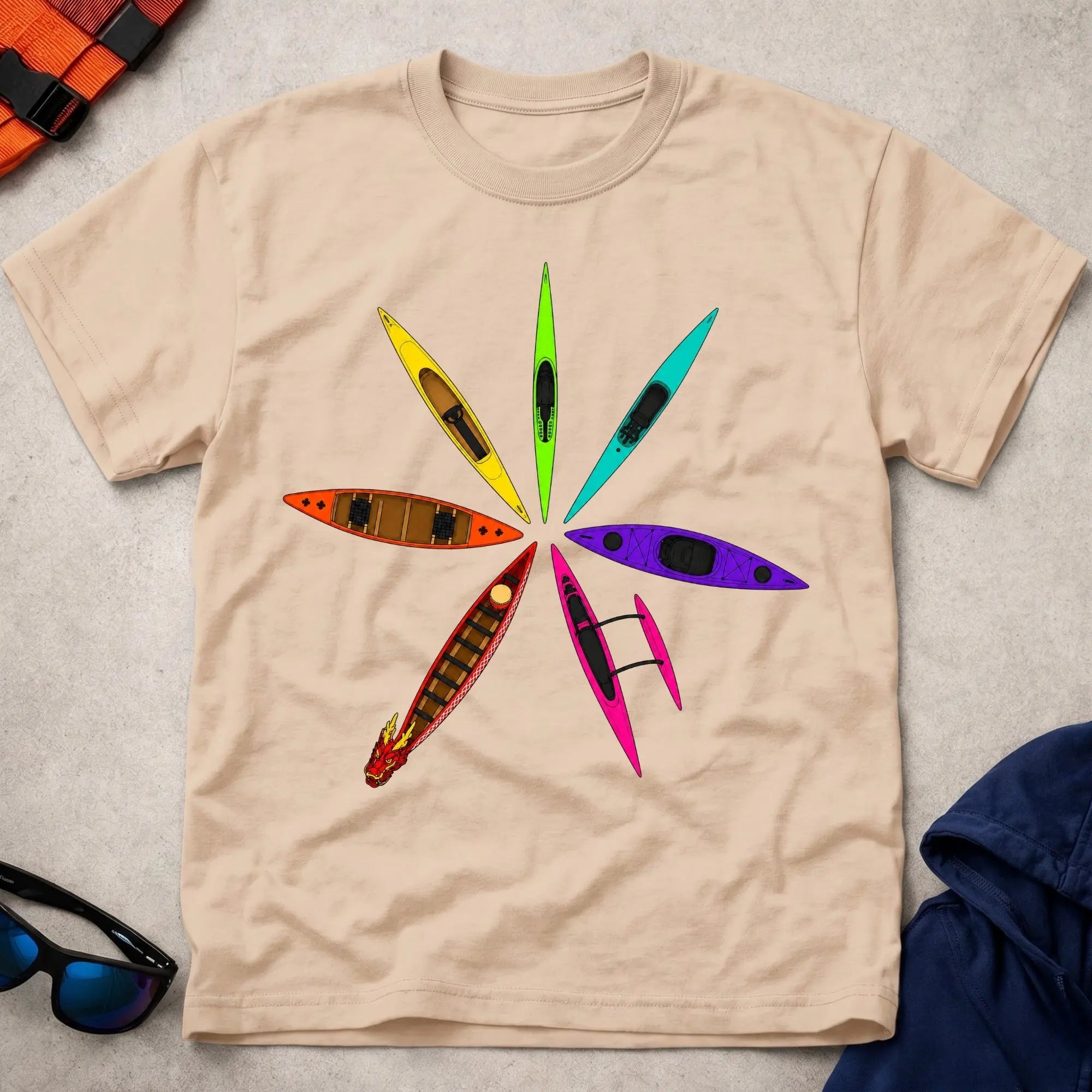 Natural Full Bloom paddling tee with bold multicolour graphic — Vector Paddle