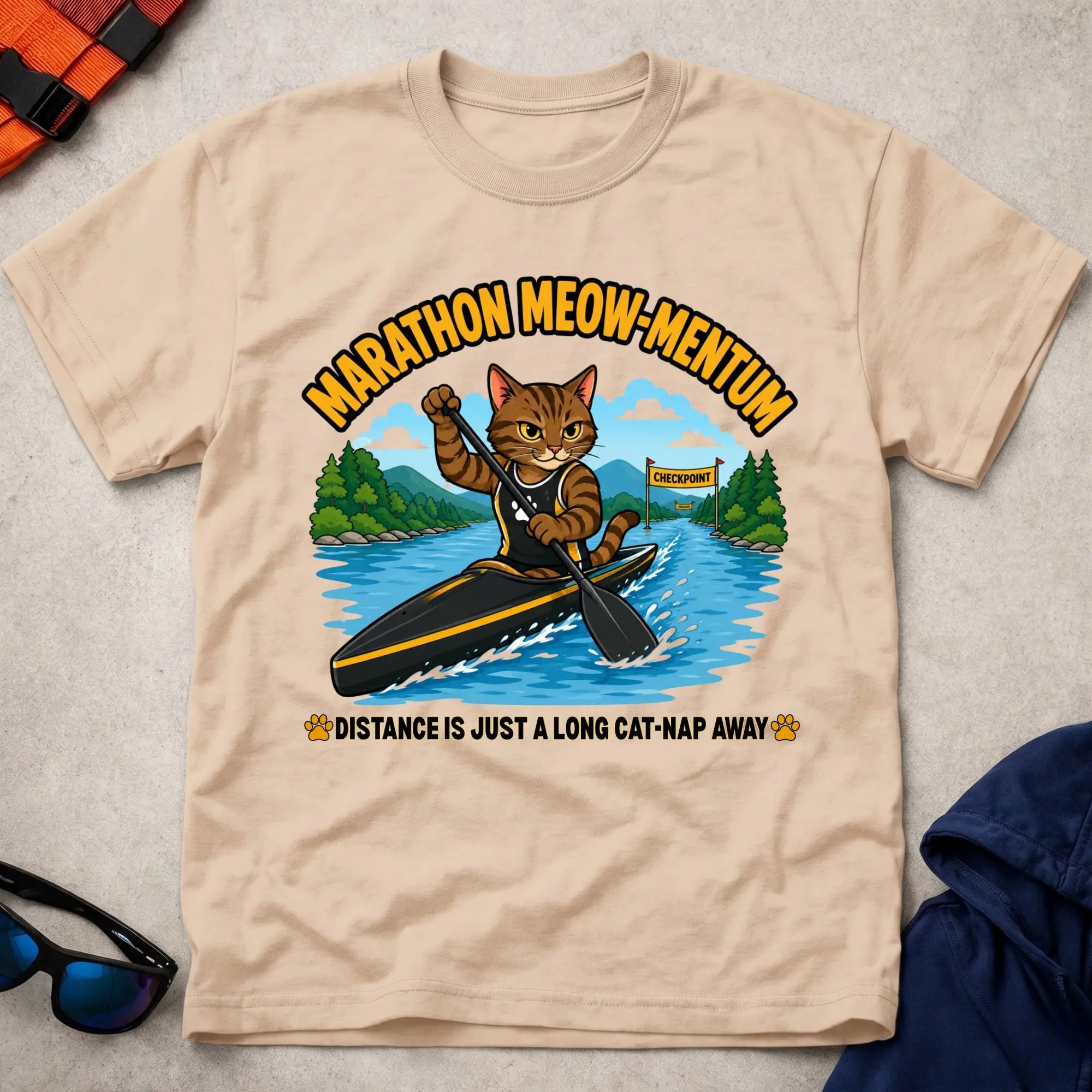 Natural Marathon Meow-mentum tee — marathon paddling cat-lover gift — Vector Paddle