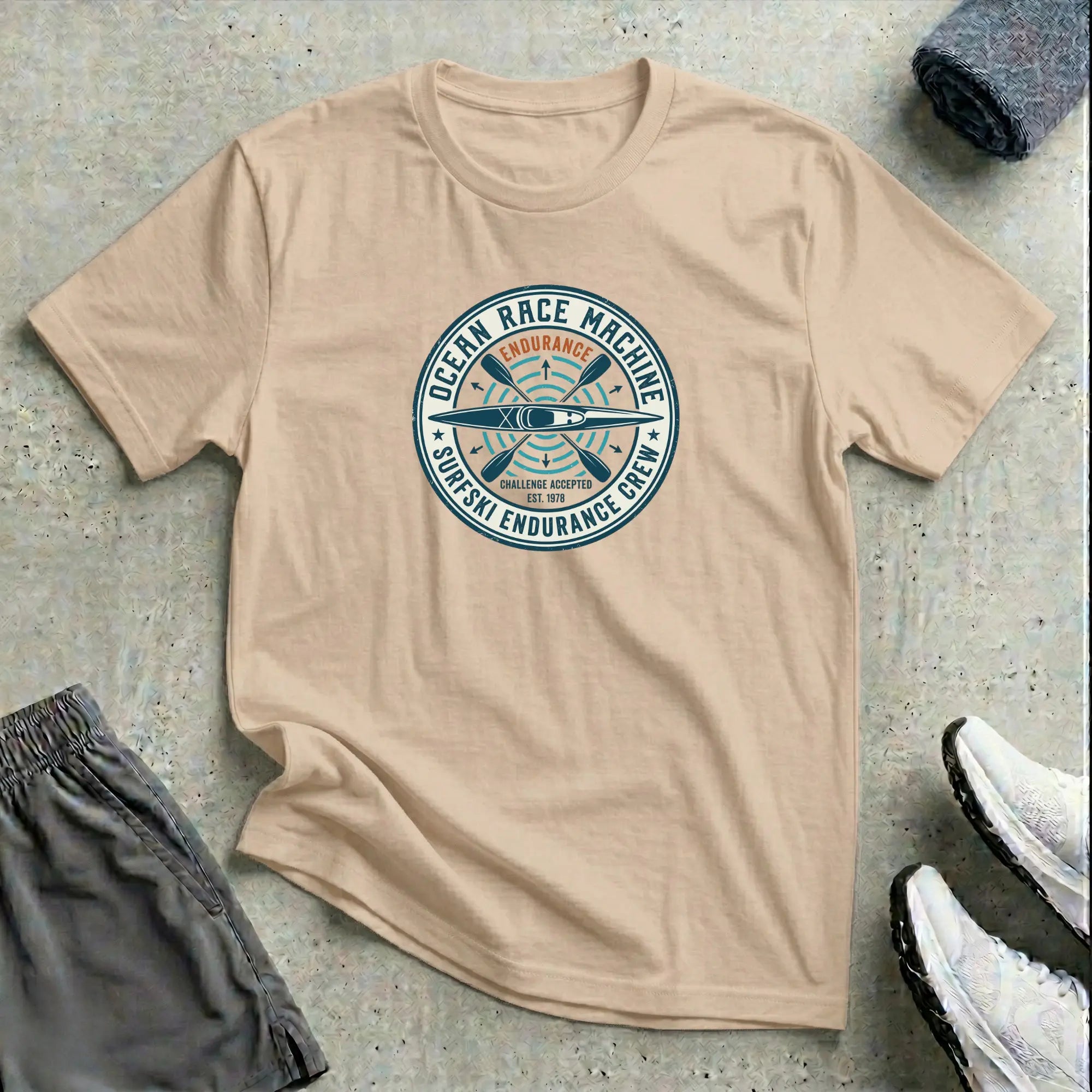 Ocean Race Machine. Surfski Endurance Crew T-Shirt Printify