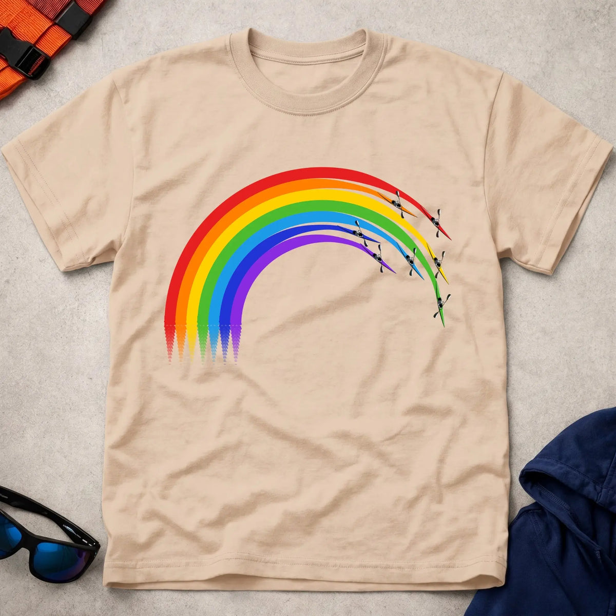 Over The Rainbow tee in Natural — K1 sprint kayaks with rainbow wakes — Vector Paddle
