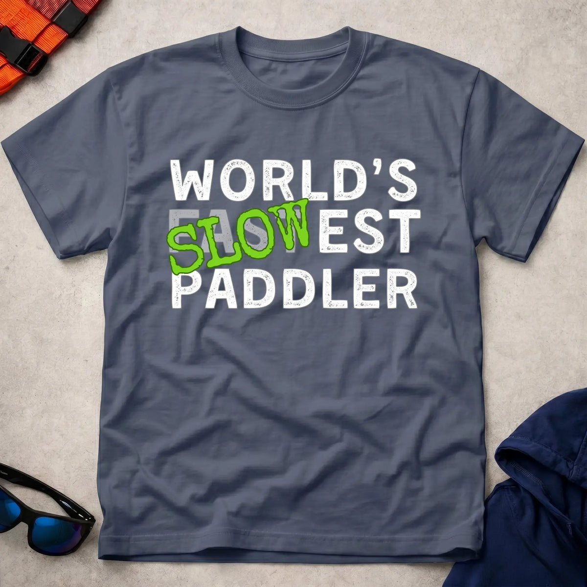 Navy World's Slowest Paddler paddling tee — Vector Paddle
