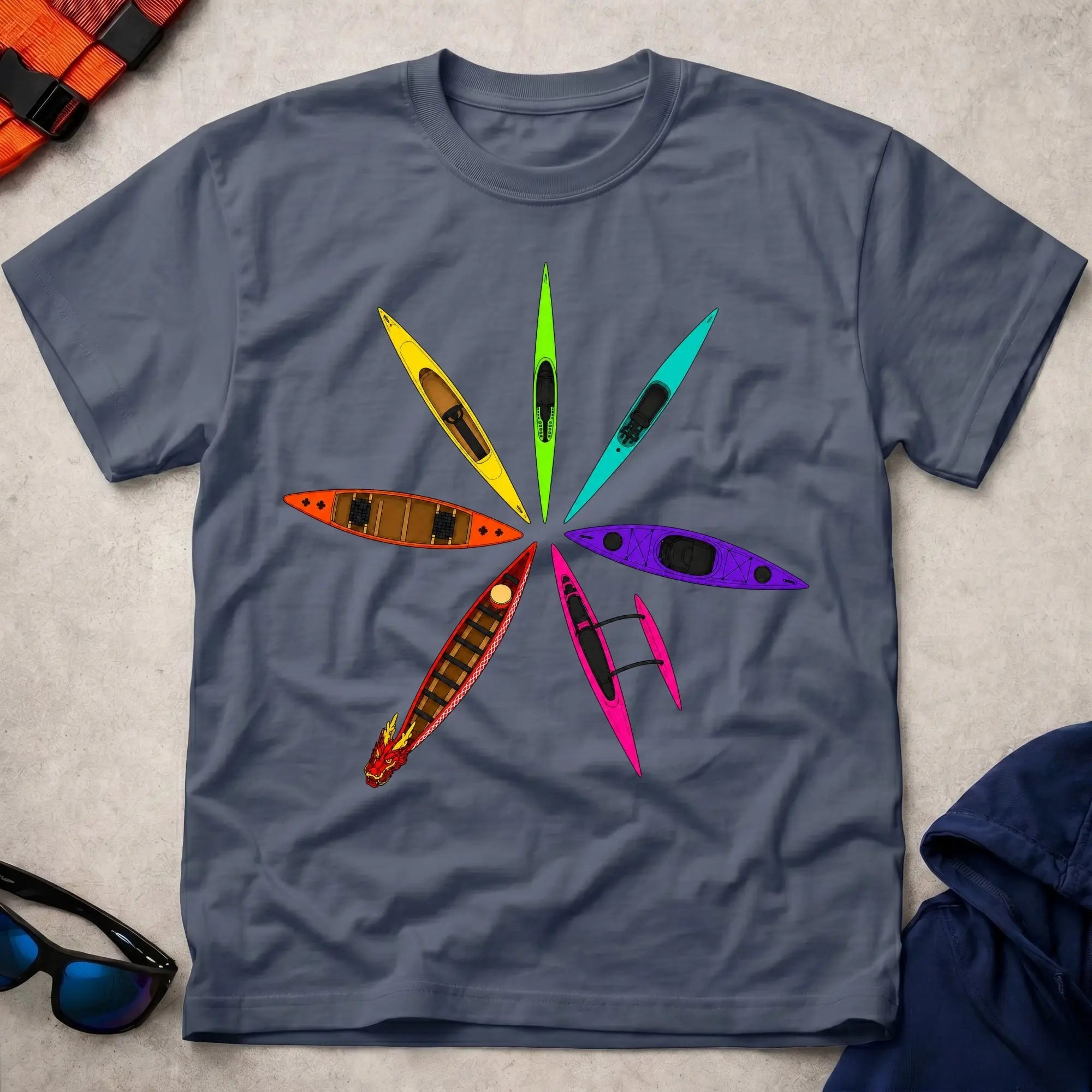 Navy Full Bloom paddling tee with bold multicolour graphic — Vector Paddle
