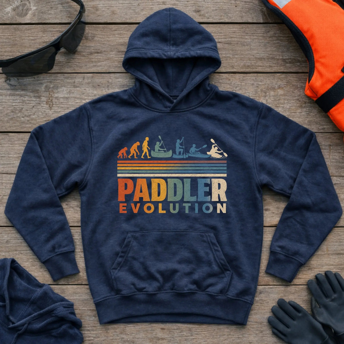 Paddler Evolution hoodie in Navy — evolution of a paddler graphic — Vector Paddle
