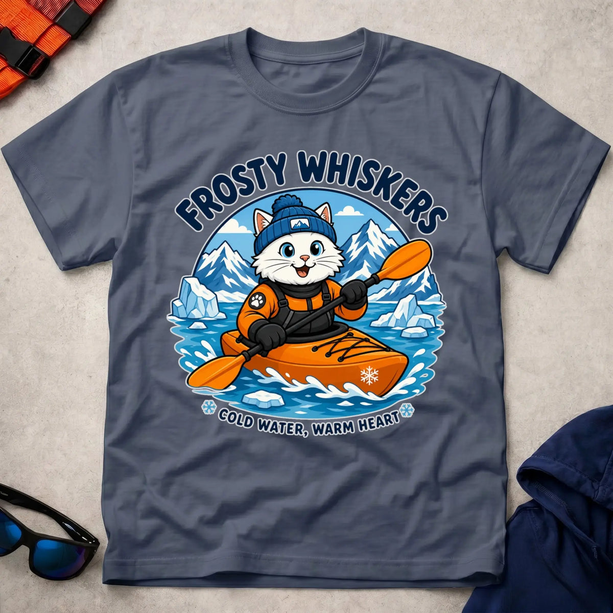 Navy Frosty Whiskers tee — cold-water paddling gift — Vector Paddle