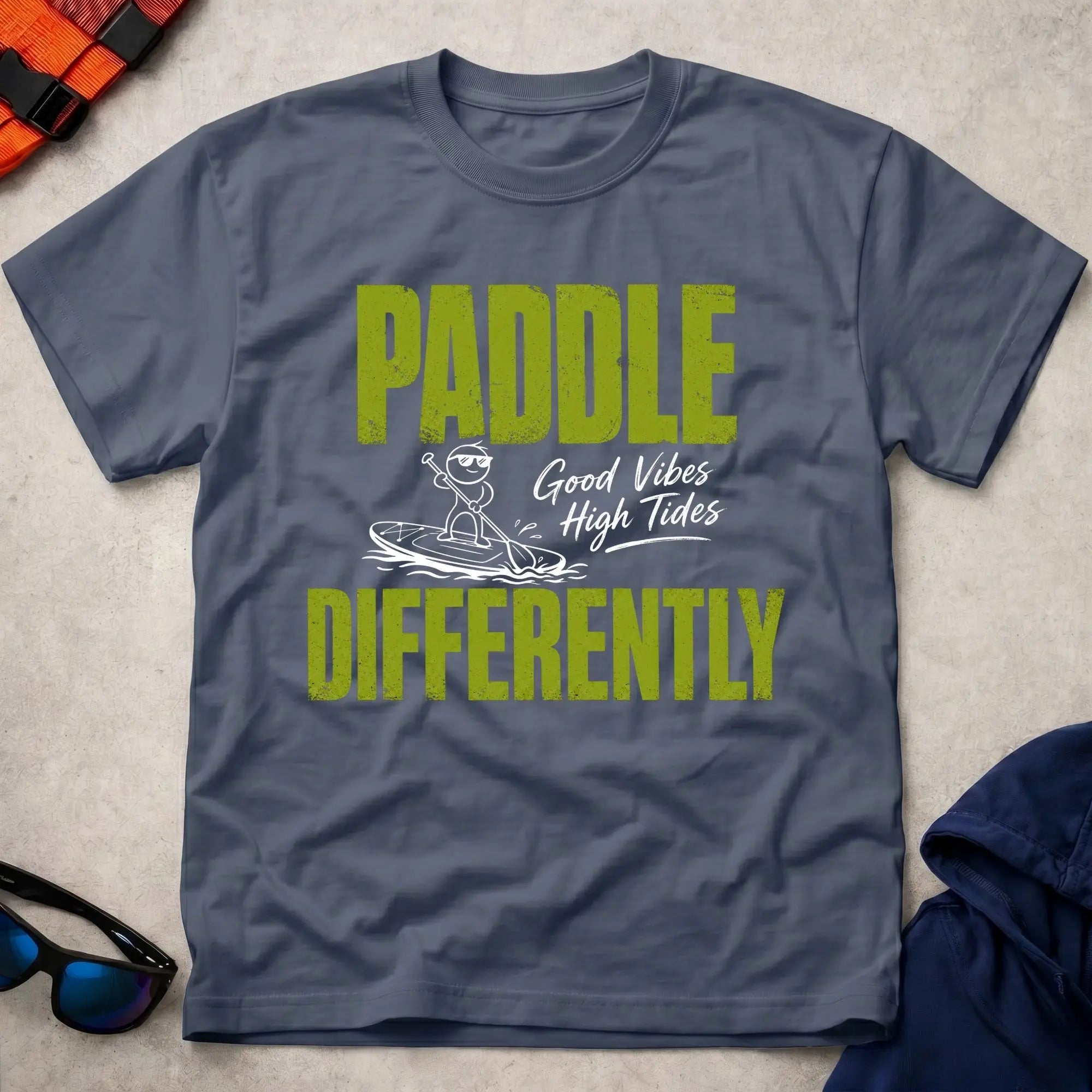 Navy Paddle Differently t-shirt for paddlers who do it their own way, Vector Paddle