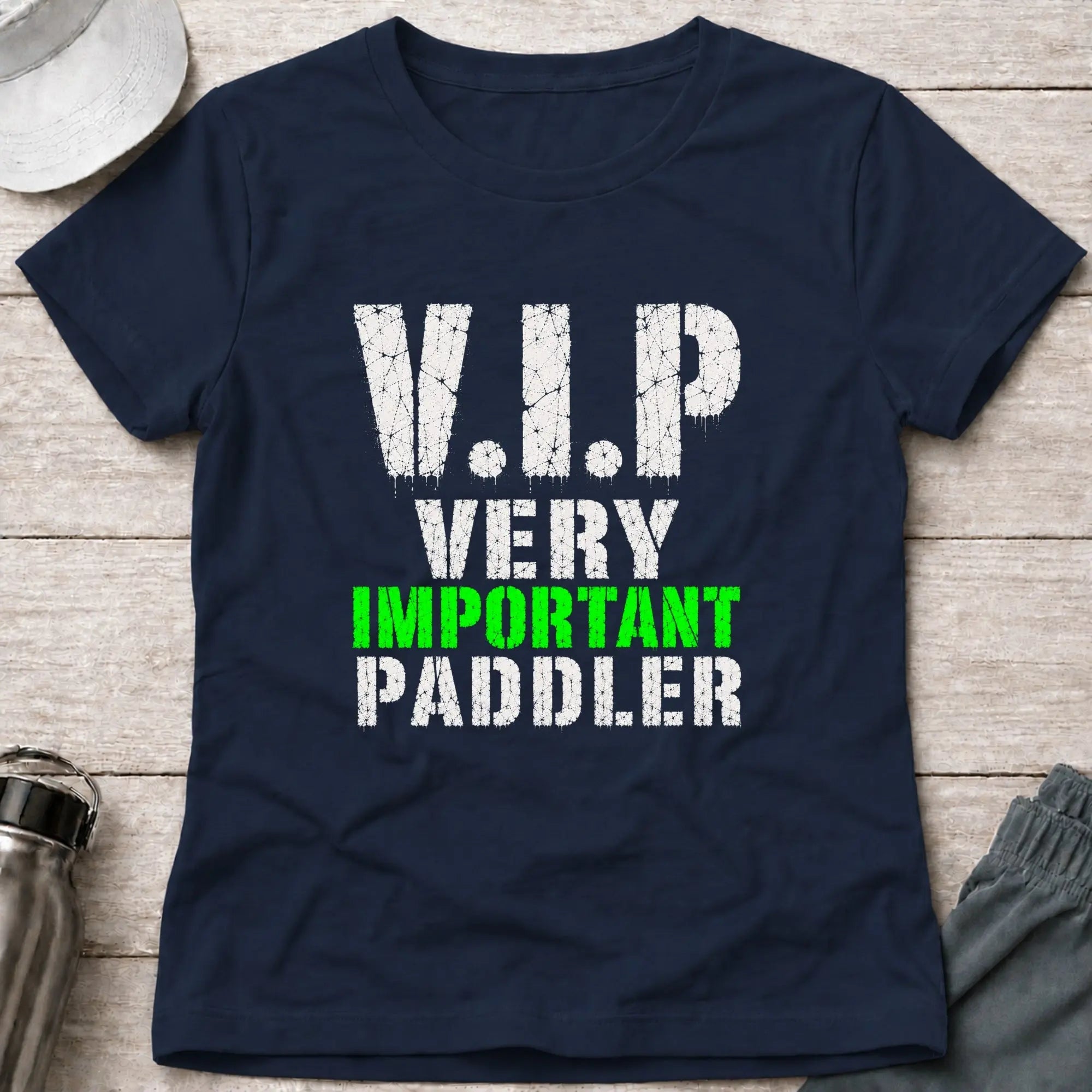 Navy V.I.P. fitted tee — funny paddling gift for women — Vector Paddle