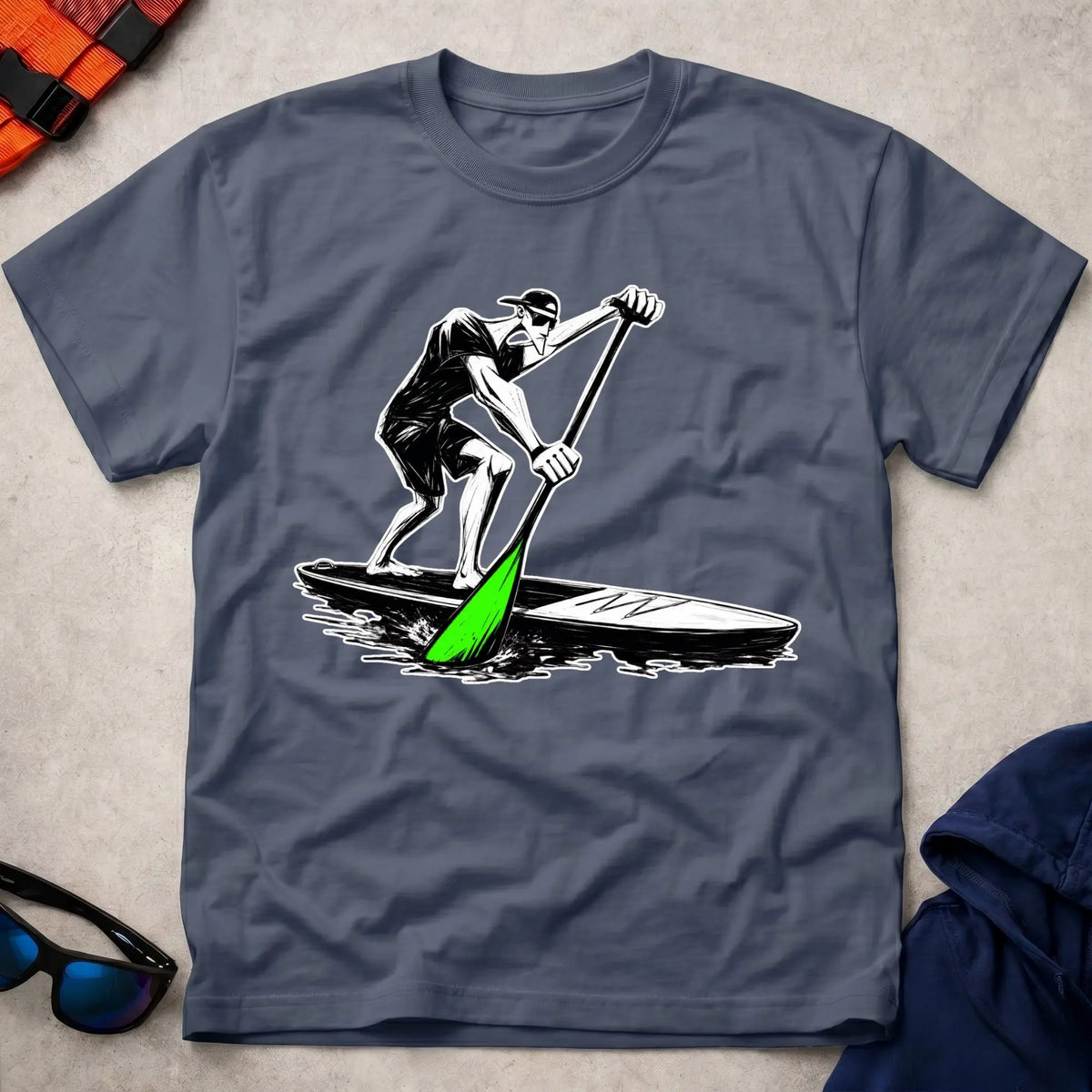 Navy Paddling SUP t-shirt for stand-up paddleboarders, Vector Paddle