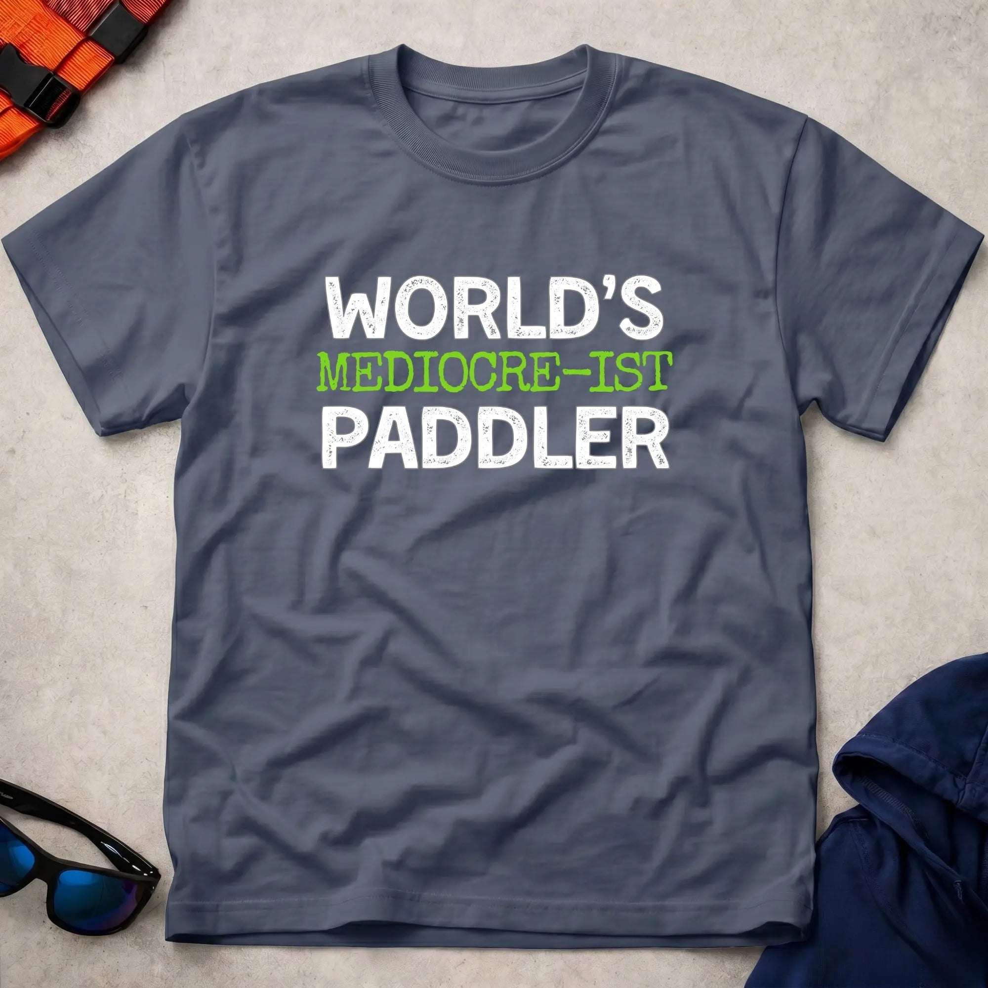 Navy World's Mediocre-ist Paddler paddling tee — Vector Paddle