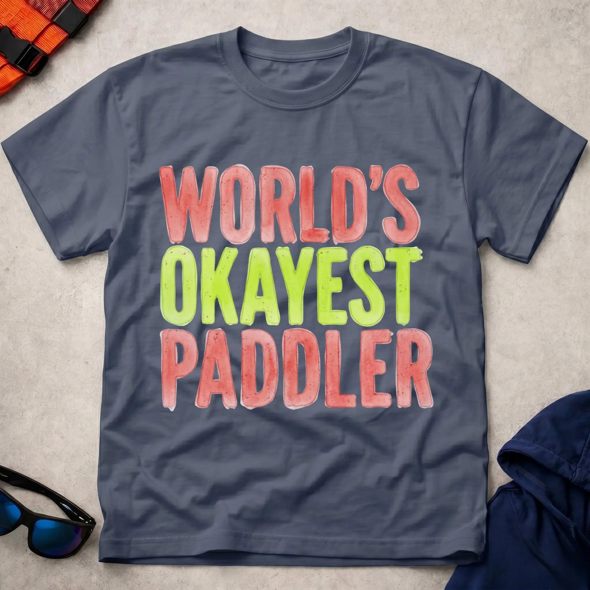 Navy World's Okayest Paddler grunge paddling tee — Vector Paddle