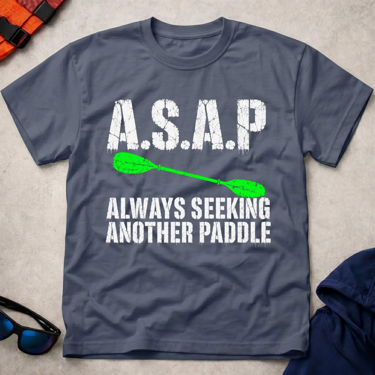Navy A.S.A.P. tee — Always Seeking Another Paddle gift — Vector Paddle