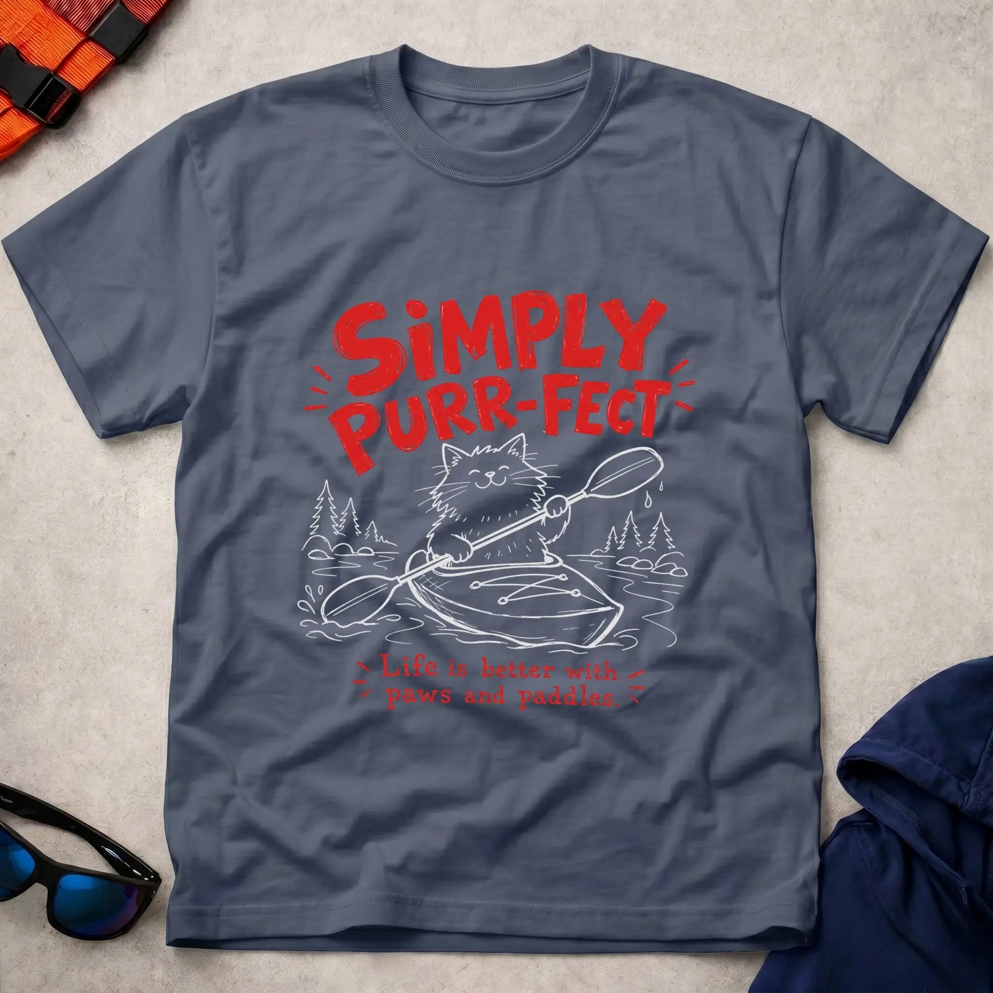 Navy Simply Purr-fect tee — cat-loving paddler gift — Vector Paddle