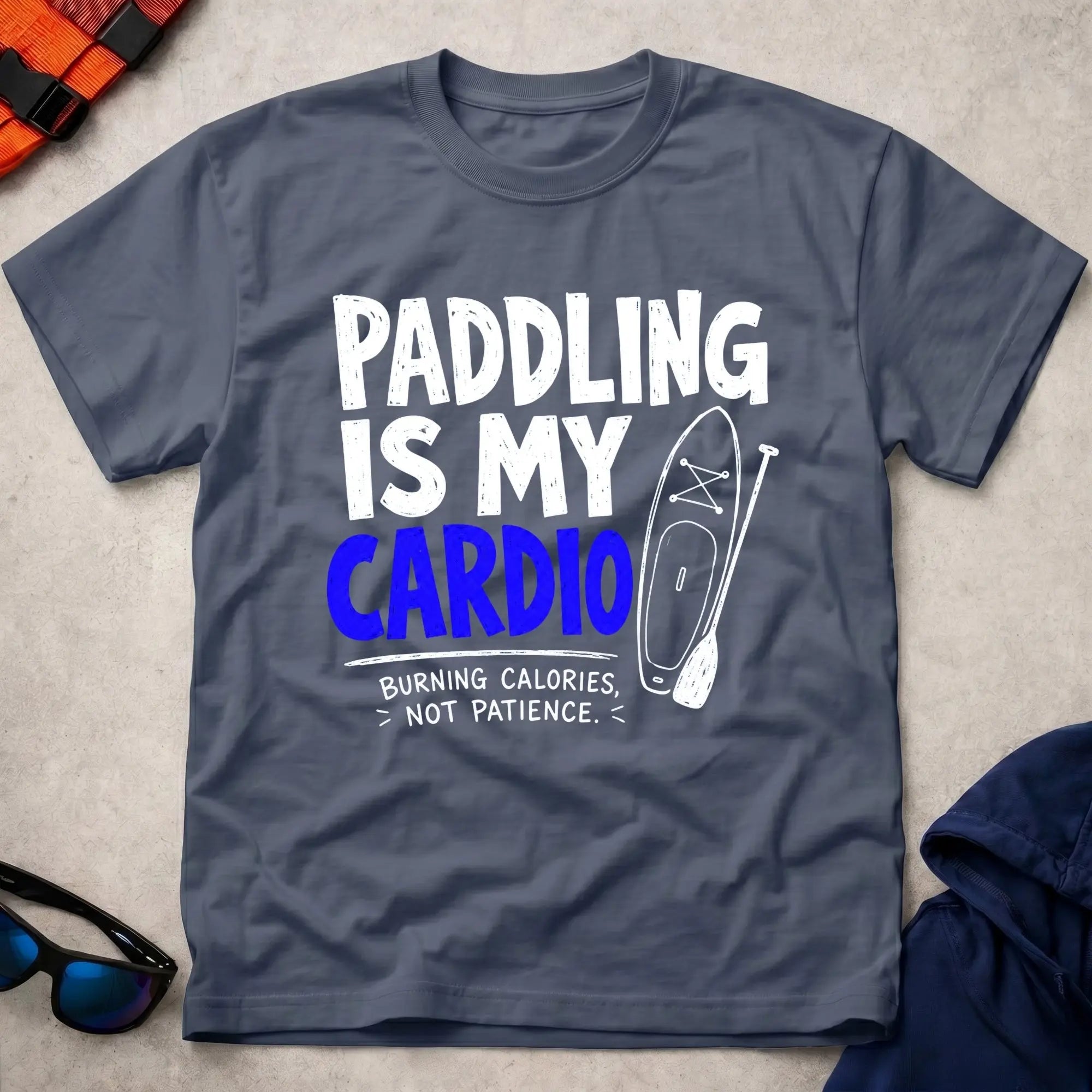 Navy Paddling Is My Cardio t-shirt for paddlers who skip the gym, Vector Paddle
