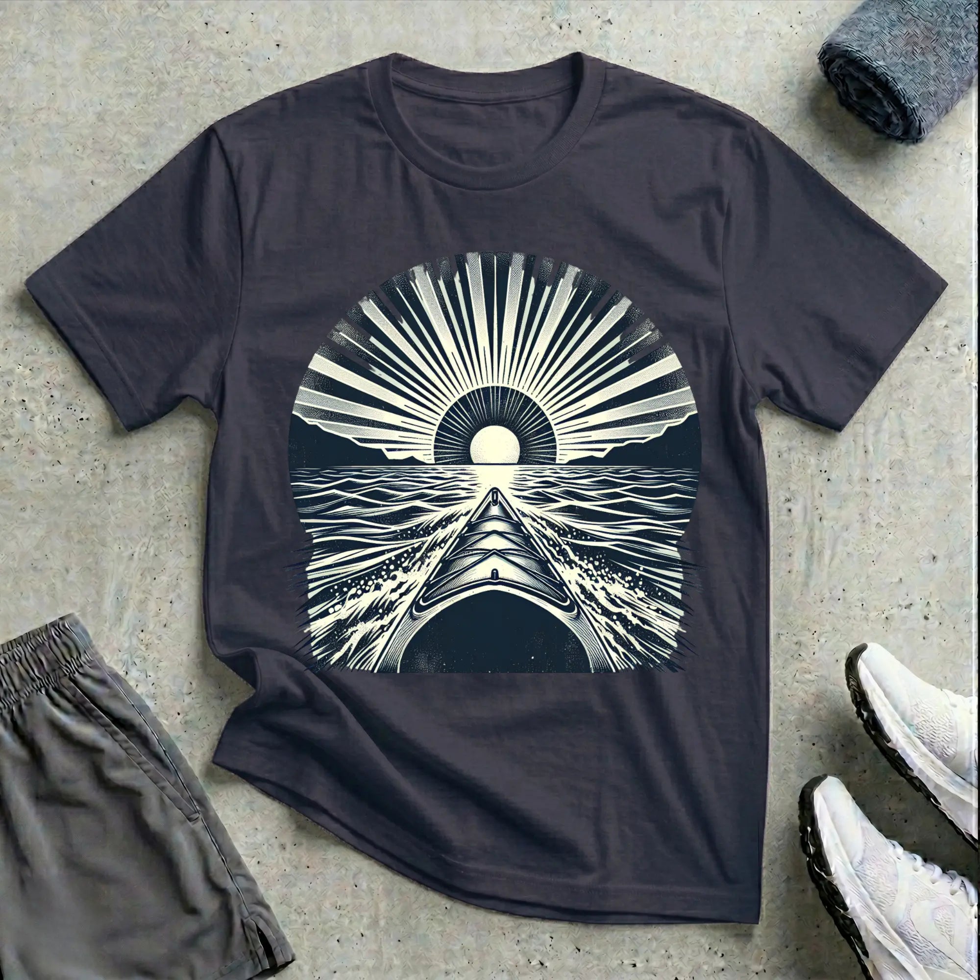 Vintage B&W Sunset. Relaxed T-Shirt Printify