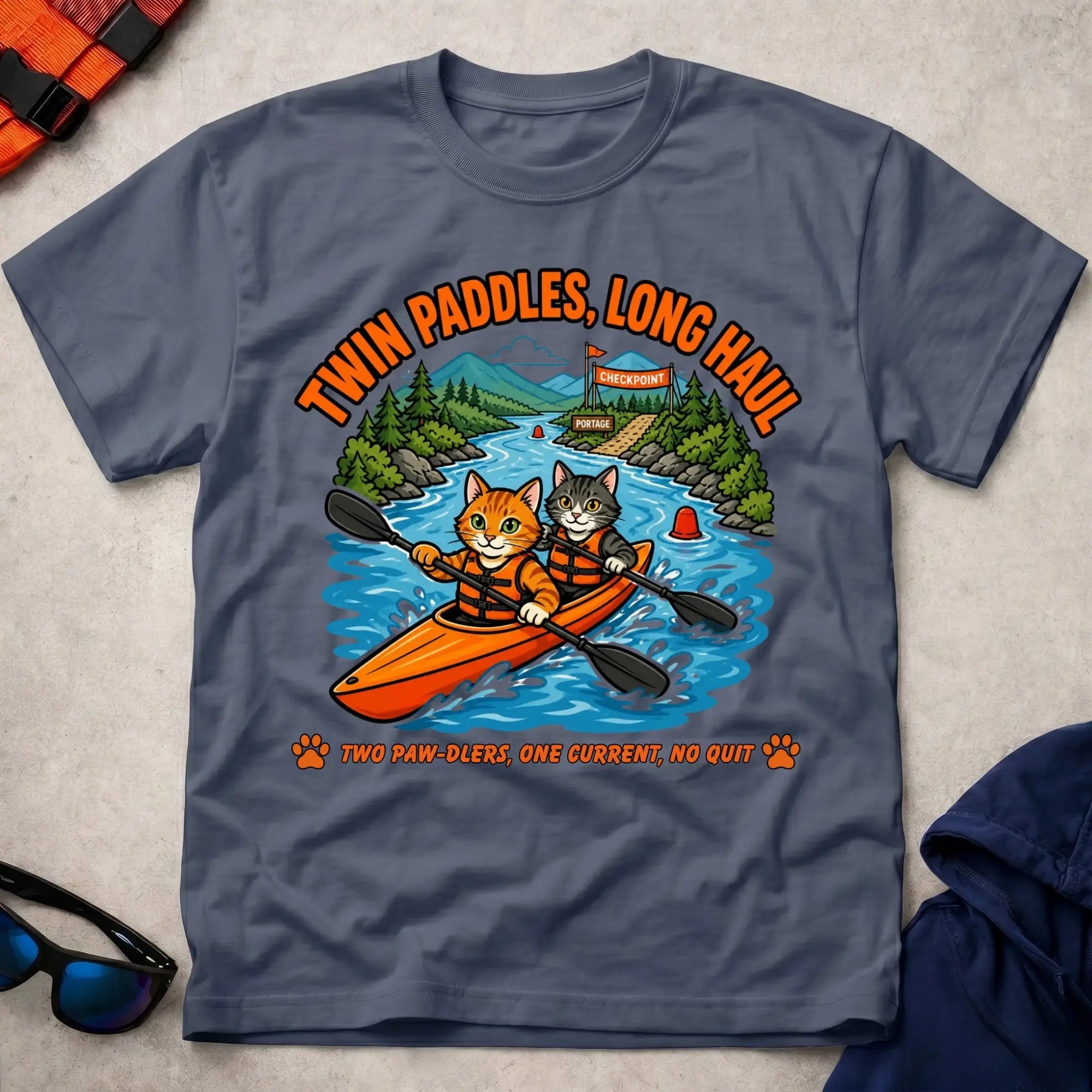 Navy Twin Paddles, Long Haul tee — K2 marathon kayak gift — Vector Paddle