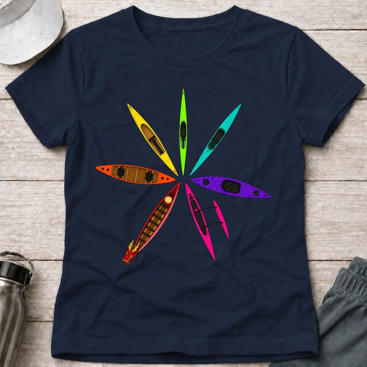 Navy Full Bloom fitted paddling tee with bold multicolour graphic — Vector Paddle