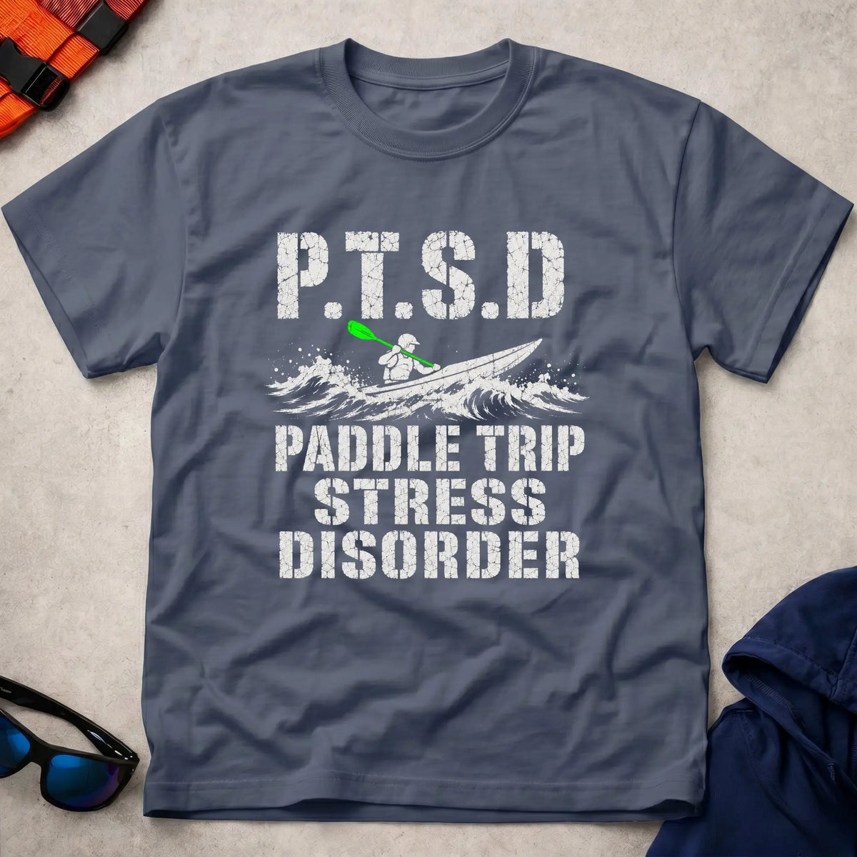 Navy P.T.S.D. tee — Paddle Trip Stress Disorder gift — Vector Paddle