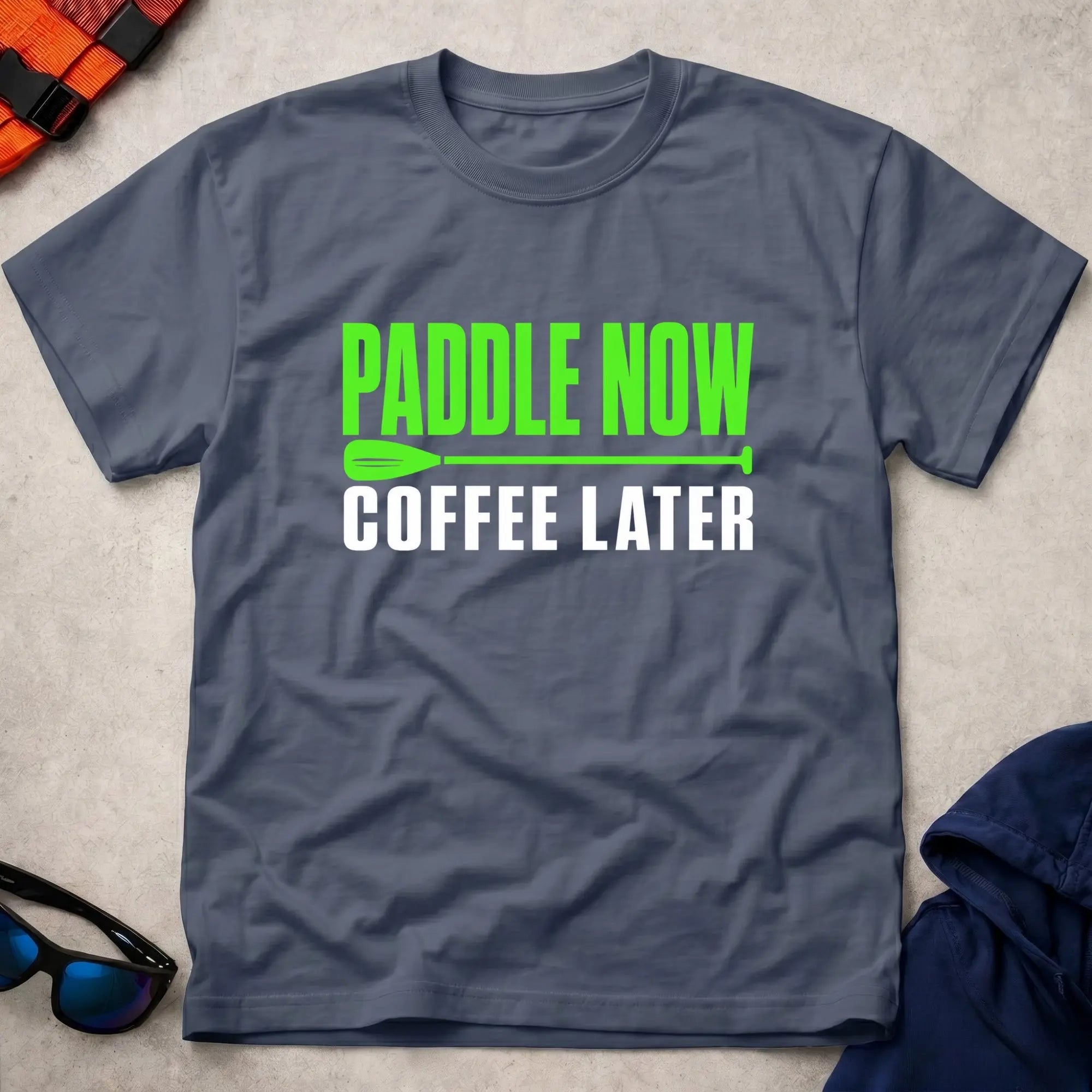 Navy Paddle Now, Coffee Later Tee - Vector Paddle