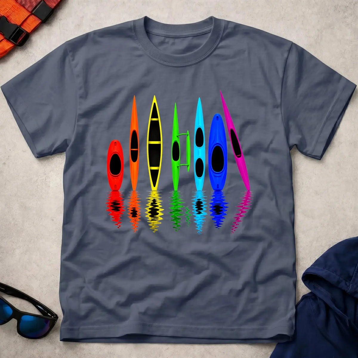 All The Boats unisex tee in Navy — multi-hull paddlesport graphic — Vector Paddle