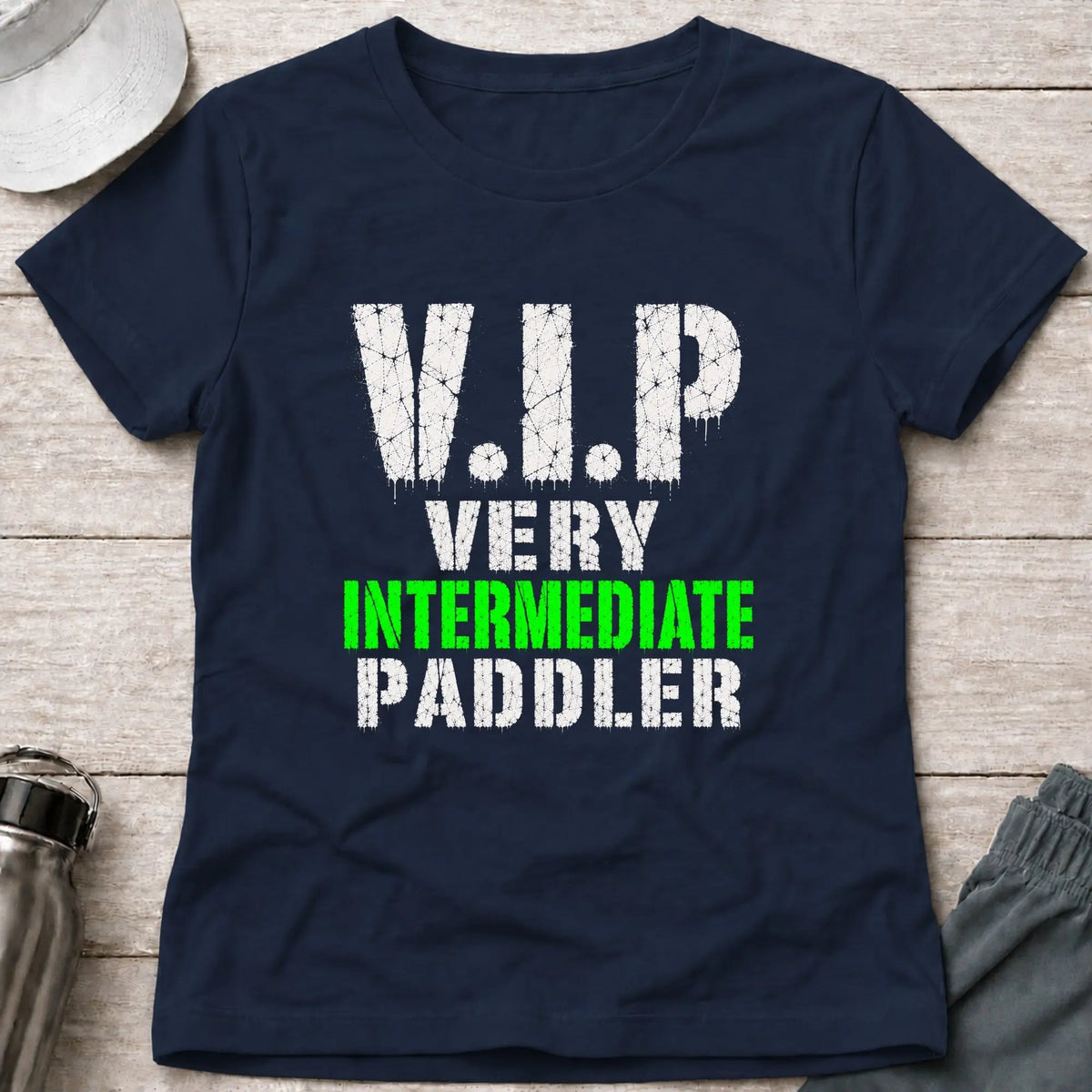 Navy Very Intermediate Paddler fitted tee — funny paddling gift for women — Vector Paddle