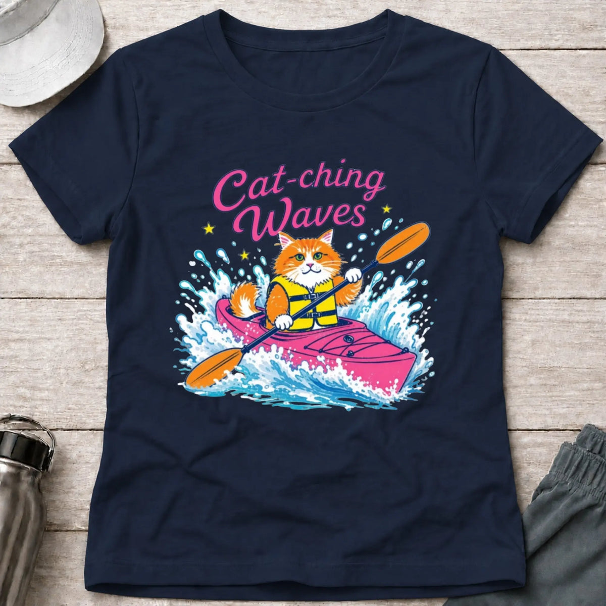 Navy Cat-ching Waves cat fitted paddling tee — Vector Paddle