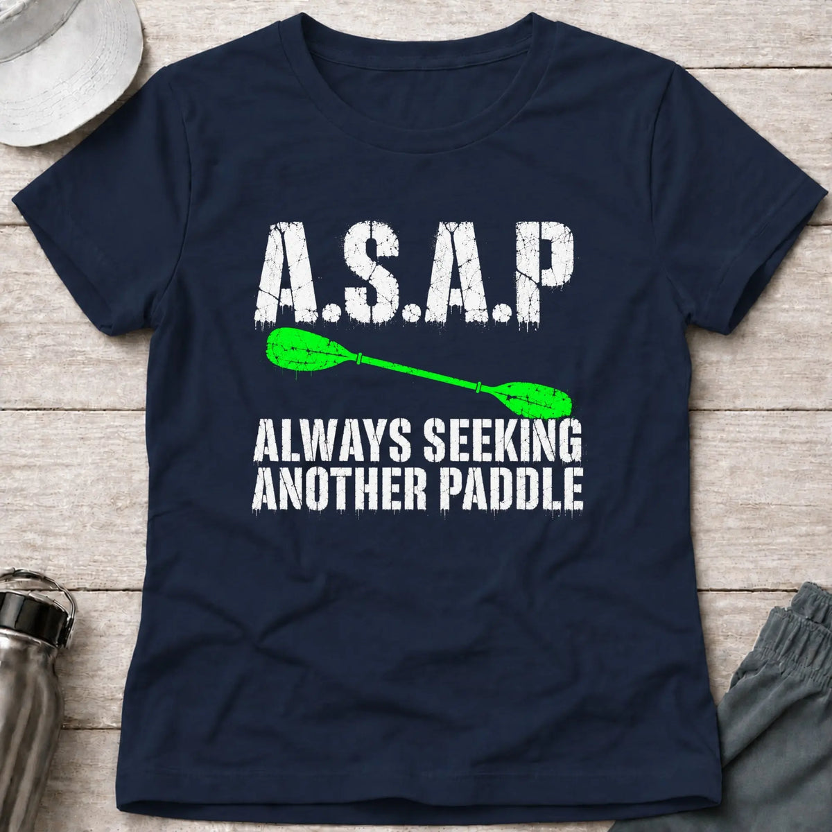 Navy A.S.A.P. fitted tee — Always Seeking Another Paddle gift for women — Vector Paddle
