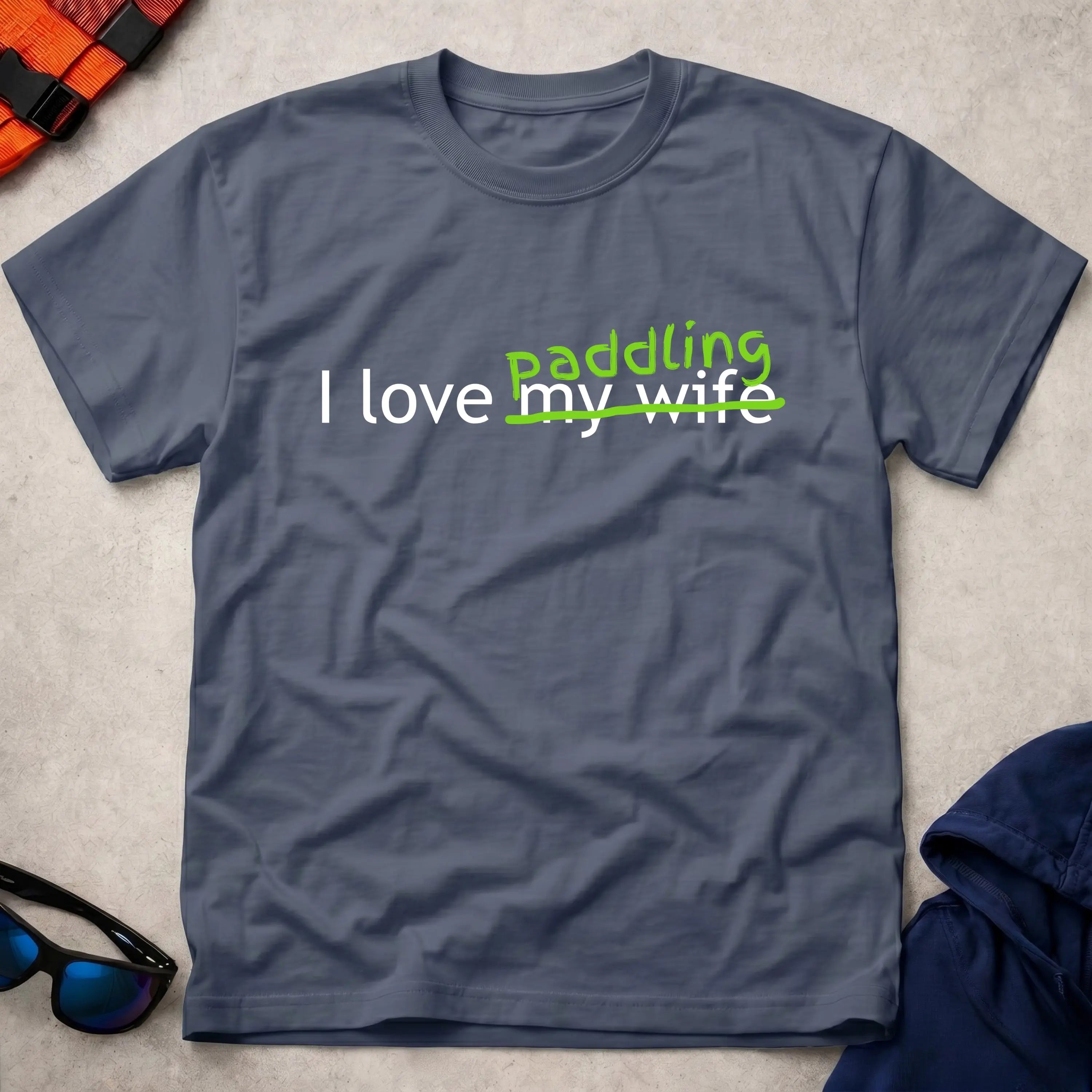 I Love Paddling unisex tee in Navy — funny paddling gift for kayakers — Vector Paddle