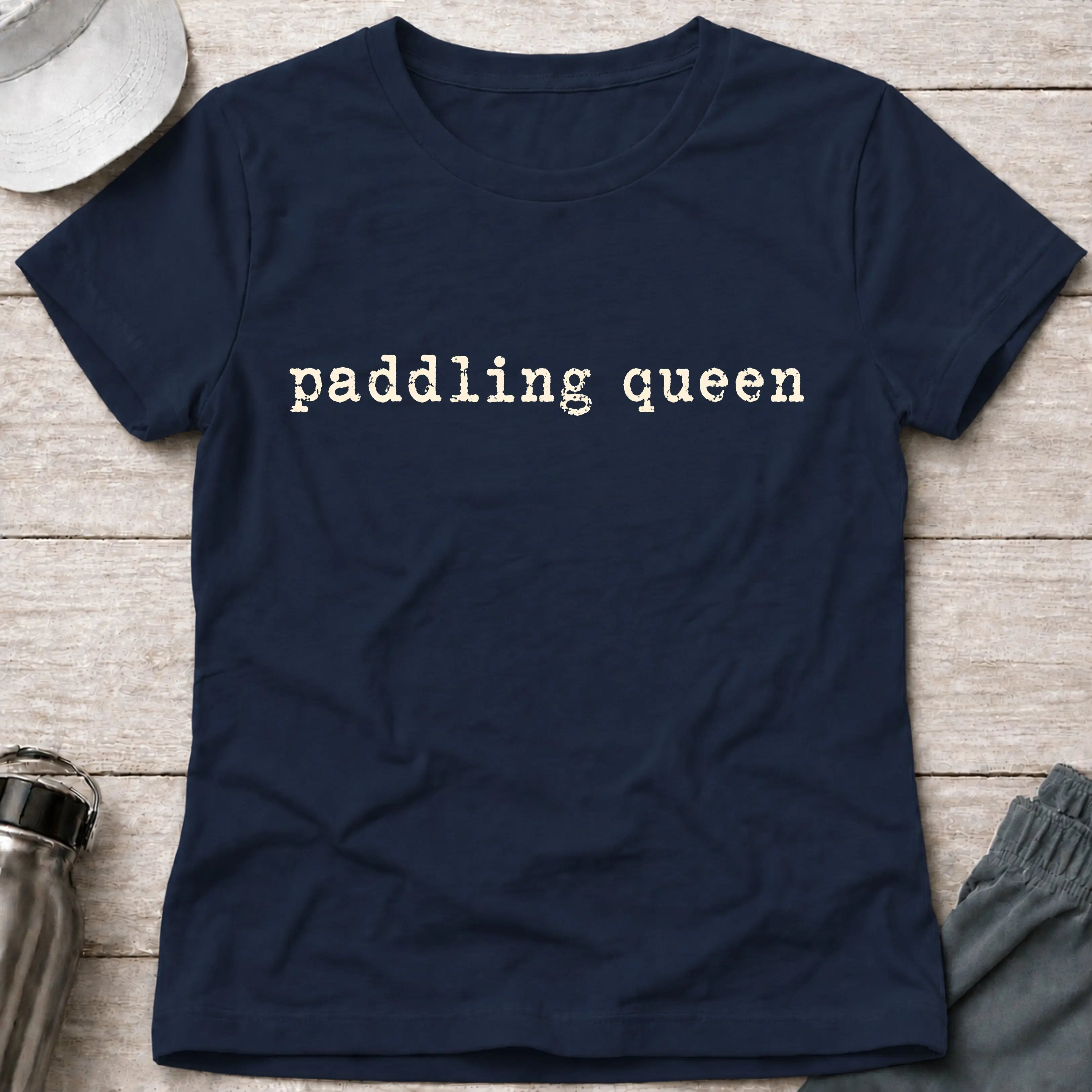 Paddling Queen women's fitted tee in Navy — paddling tee for women who paddle — Vector Paddle