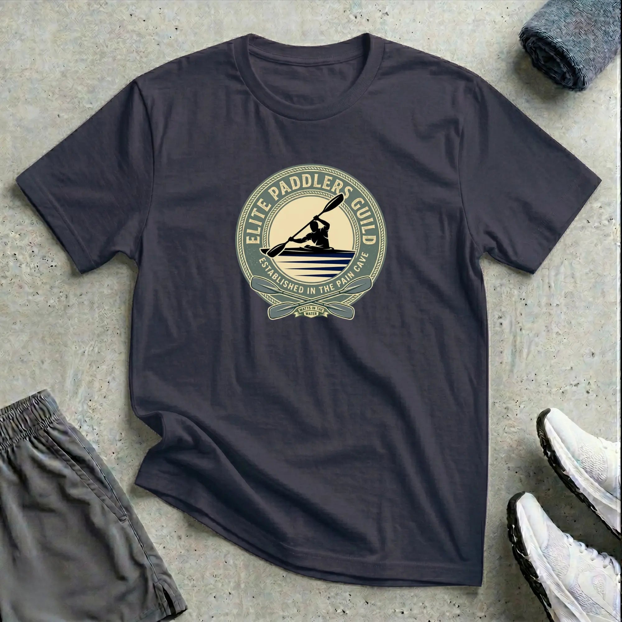 Elite Paddlers Guild. Established in the Pain Cave. Kayak T-Shirt Printify