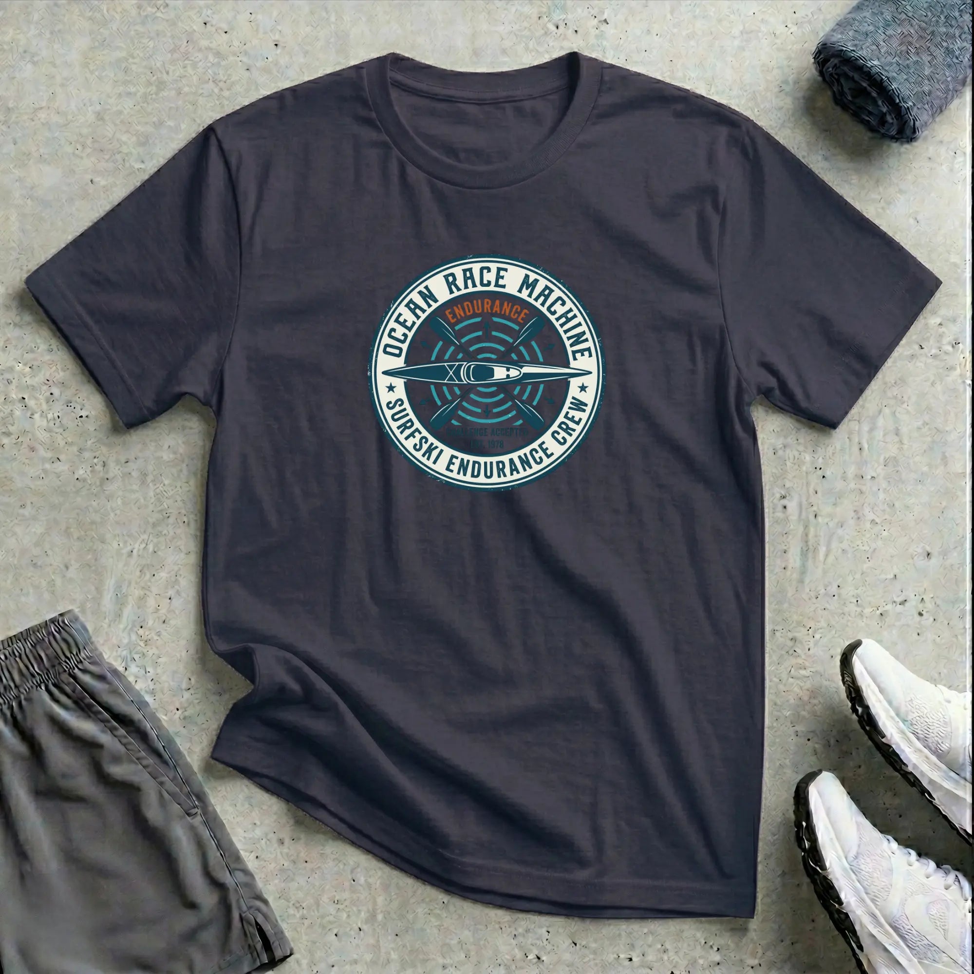 Ocean Race Machine. Surfski Endurance Crew T-Shirt Printify