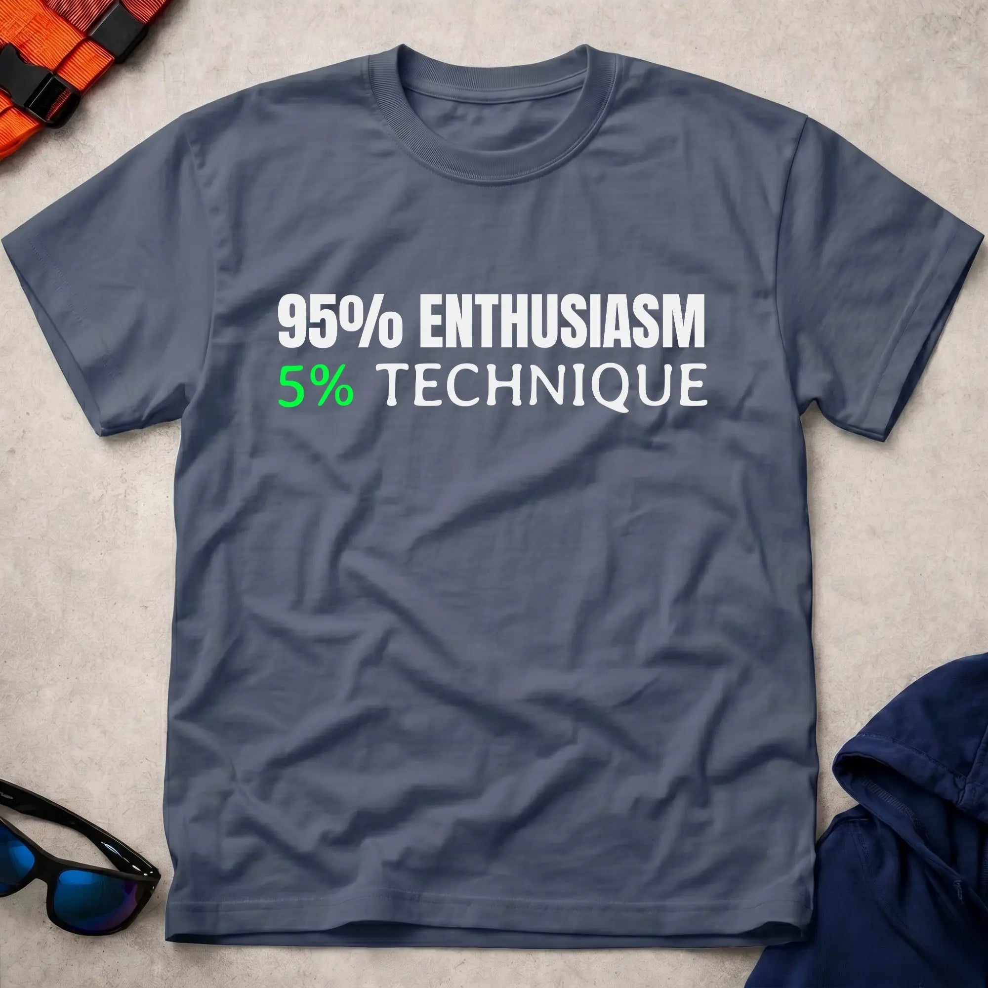 Navy 95% Enthusiasm tee — funny paddling gift for kayakers and canoeists — Vector Paddle