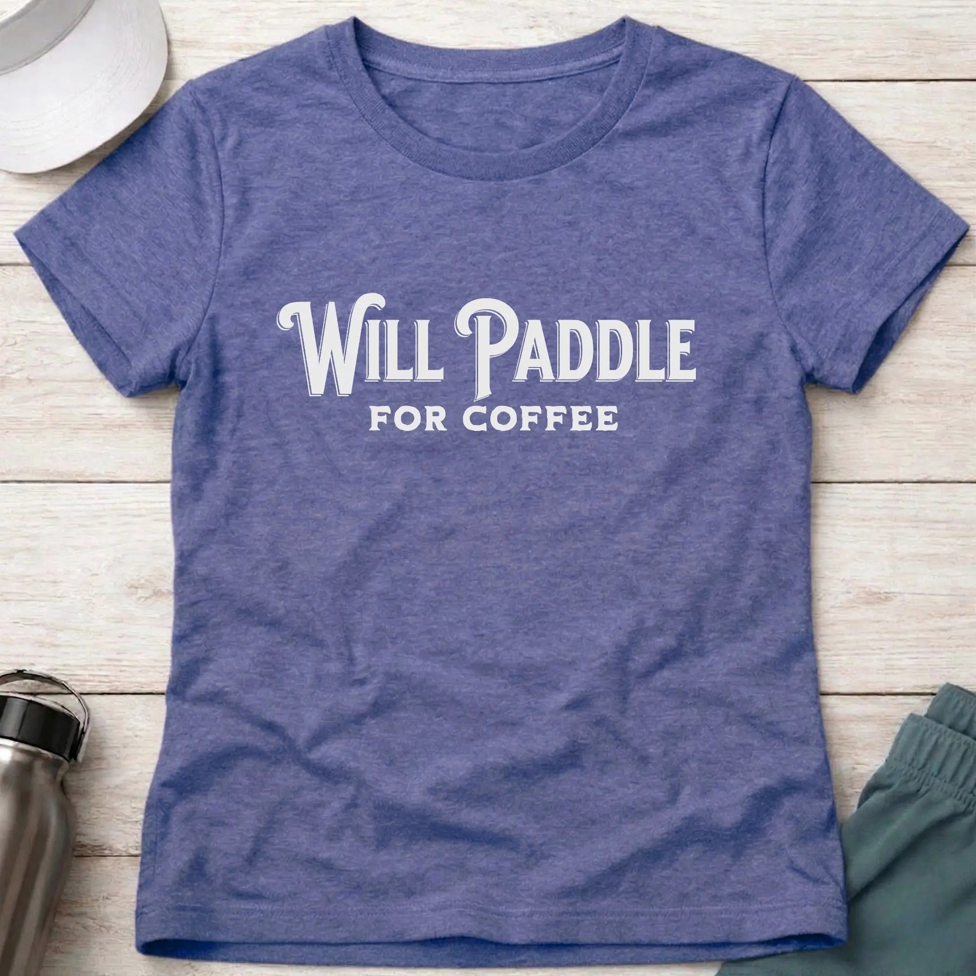Purple Will Paddle For Coffee fitted tee — female paddler coffee lover gift — Vector Paddle