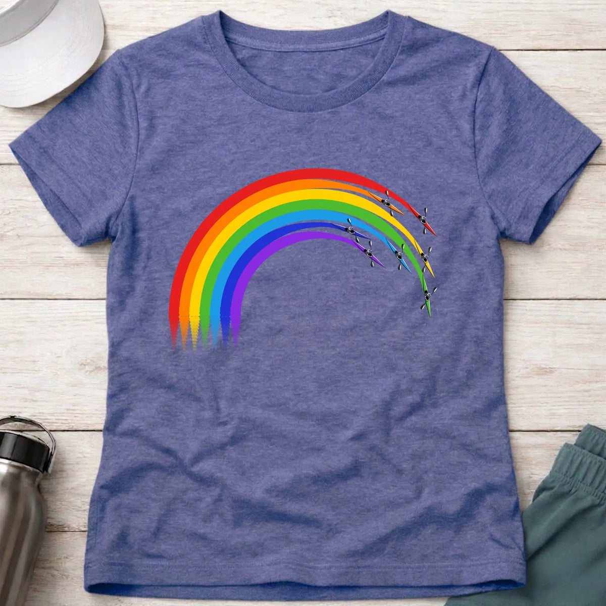 Over The Rainbow fitted tee in Purple — kayaks racing a rainbow arc — Vector Paddle