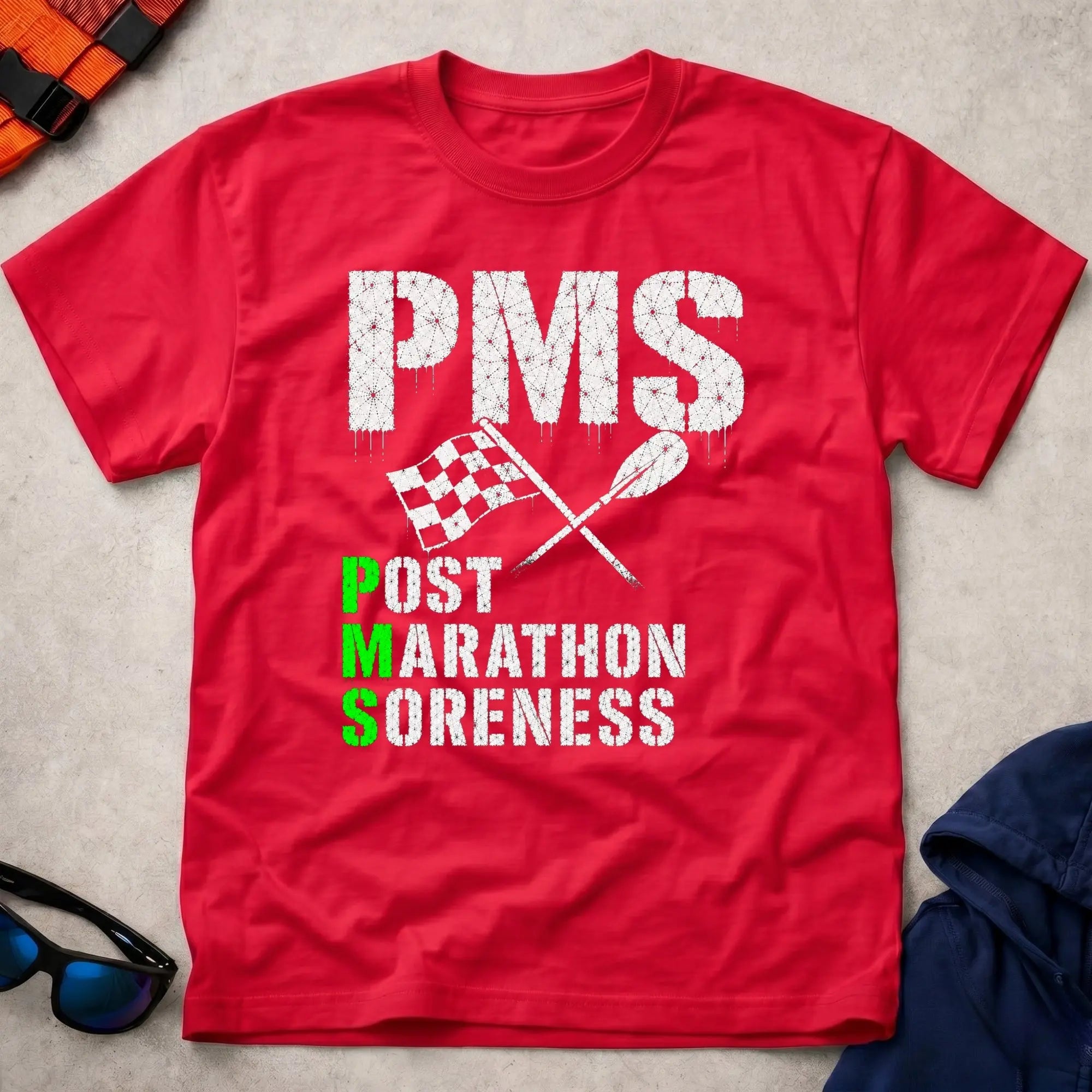 Red P.M.S. tee — Post Marathon Soreness gift — Vector Paddle