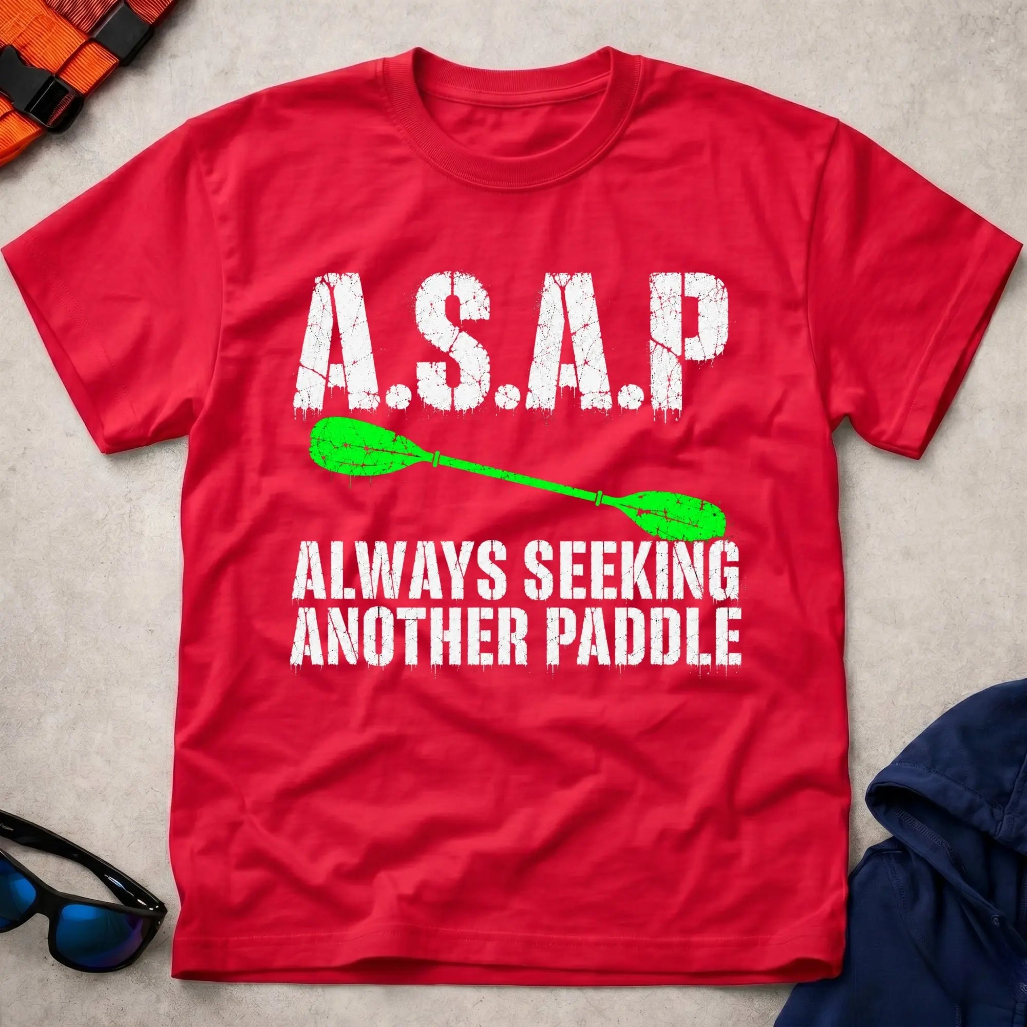 Red A.S.A.P. tee — Always Seeking Another Paddle gift — Vector Paddle