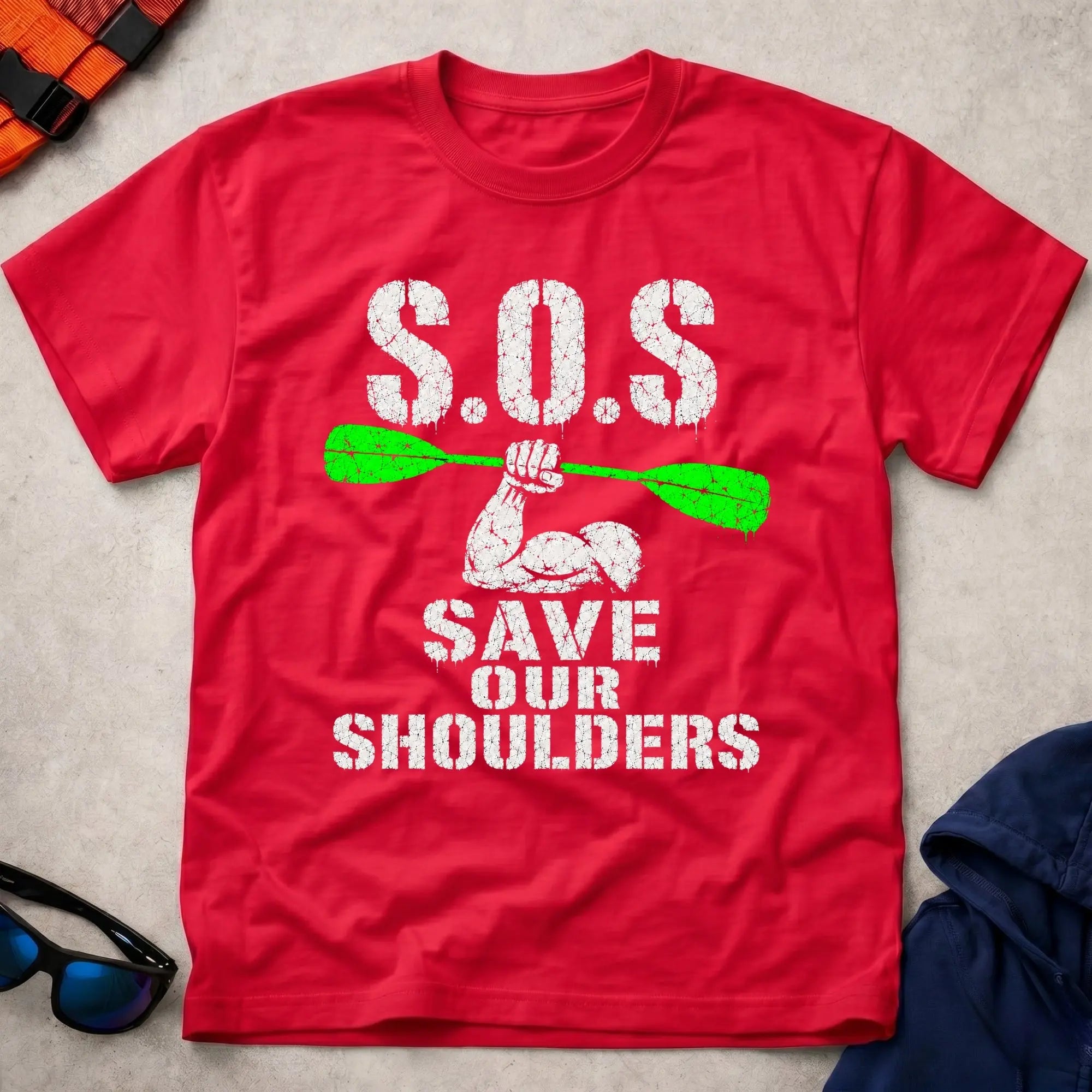Red Save Our Shoulders tee — marathon paddler gift — Vector Paddle