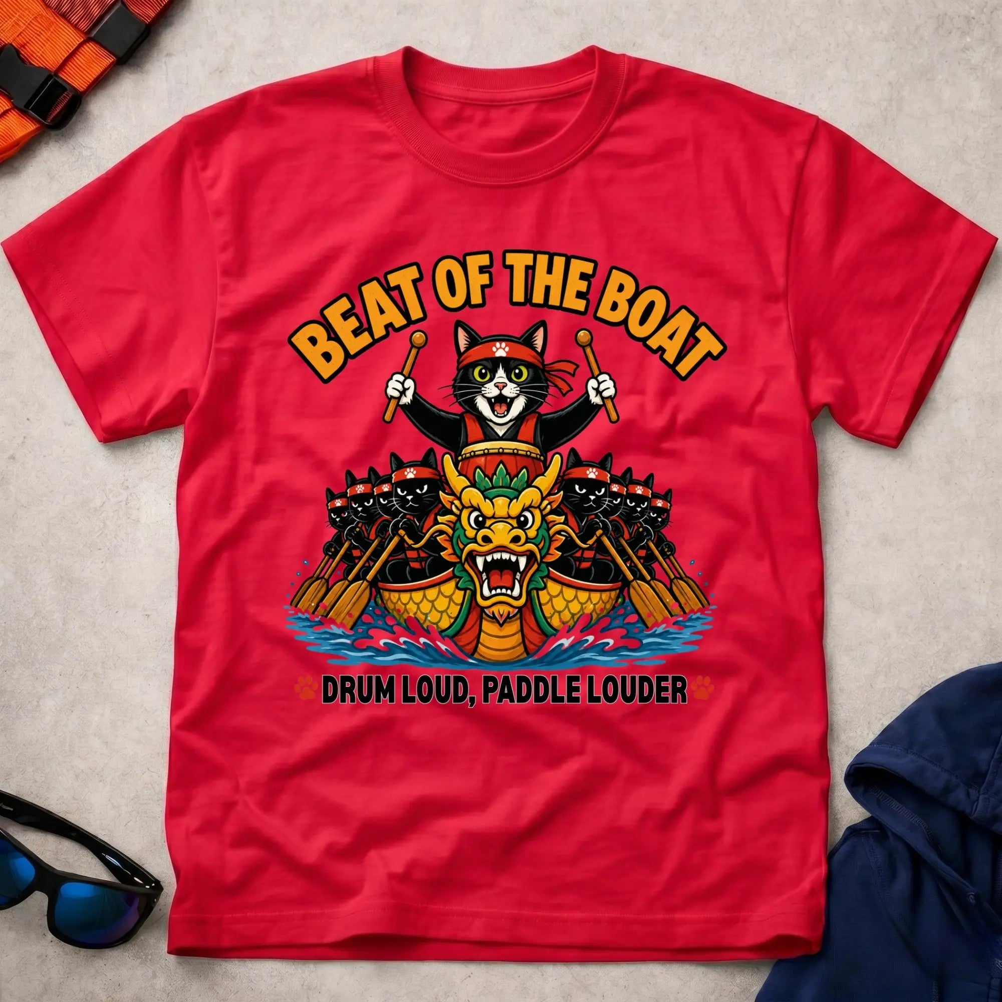 Red Beat Of The Boat tee — dragon boat drummer gift — Vector Paddle