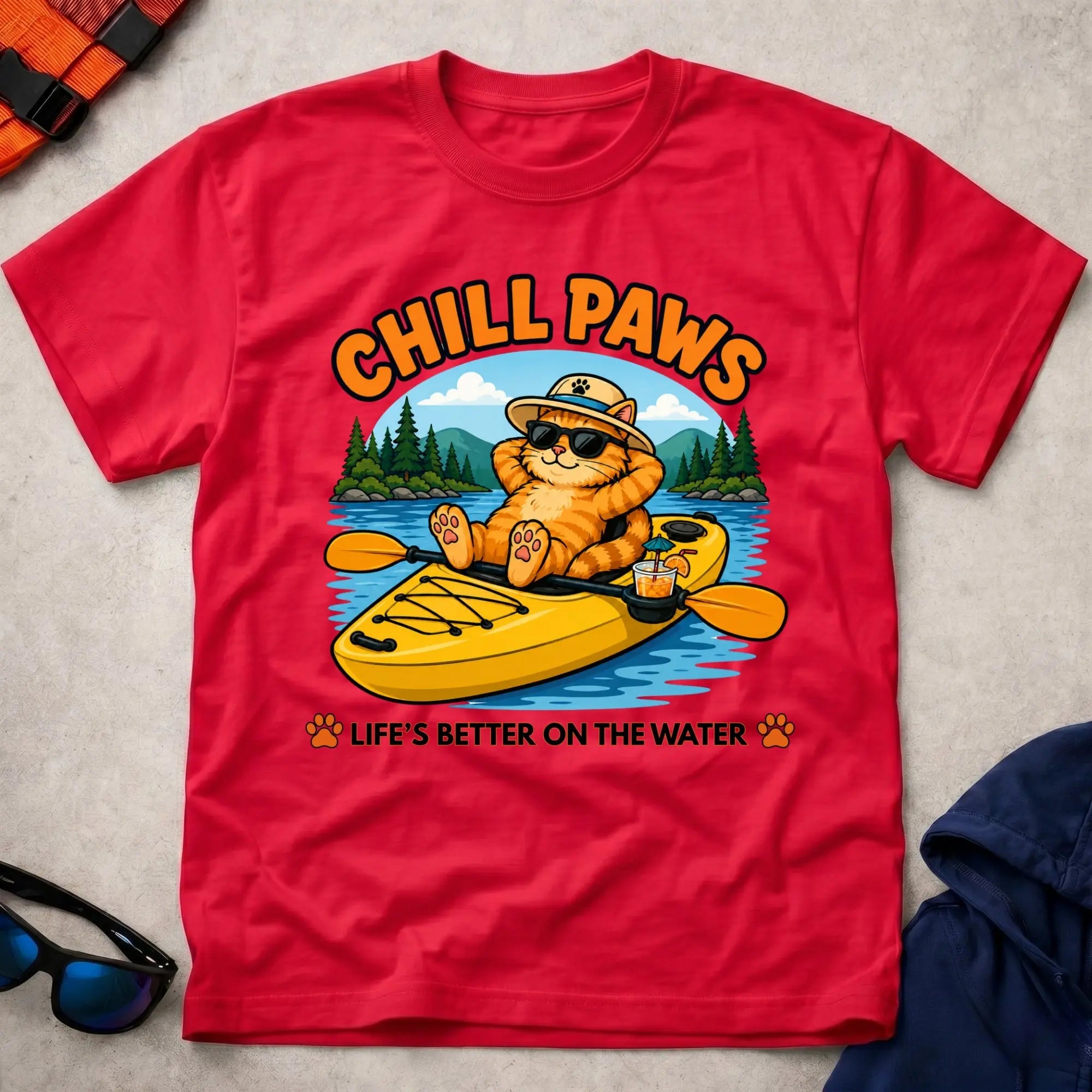 Red Chill Paws tee — calm-under-pressure paddling gift — Vector Paddle