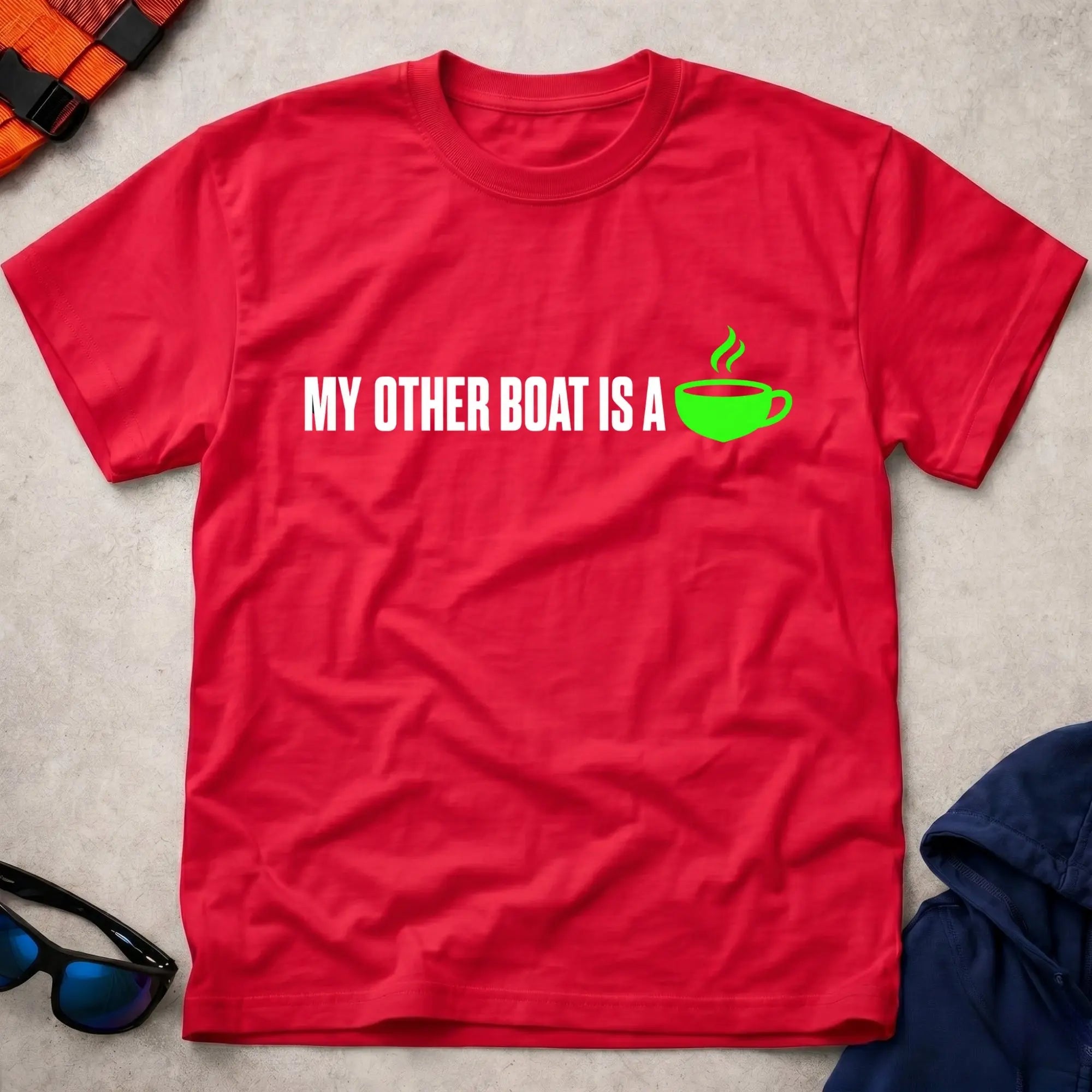 Red My Other Boat Is A Coffee Cup Tee - Vector Paddle