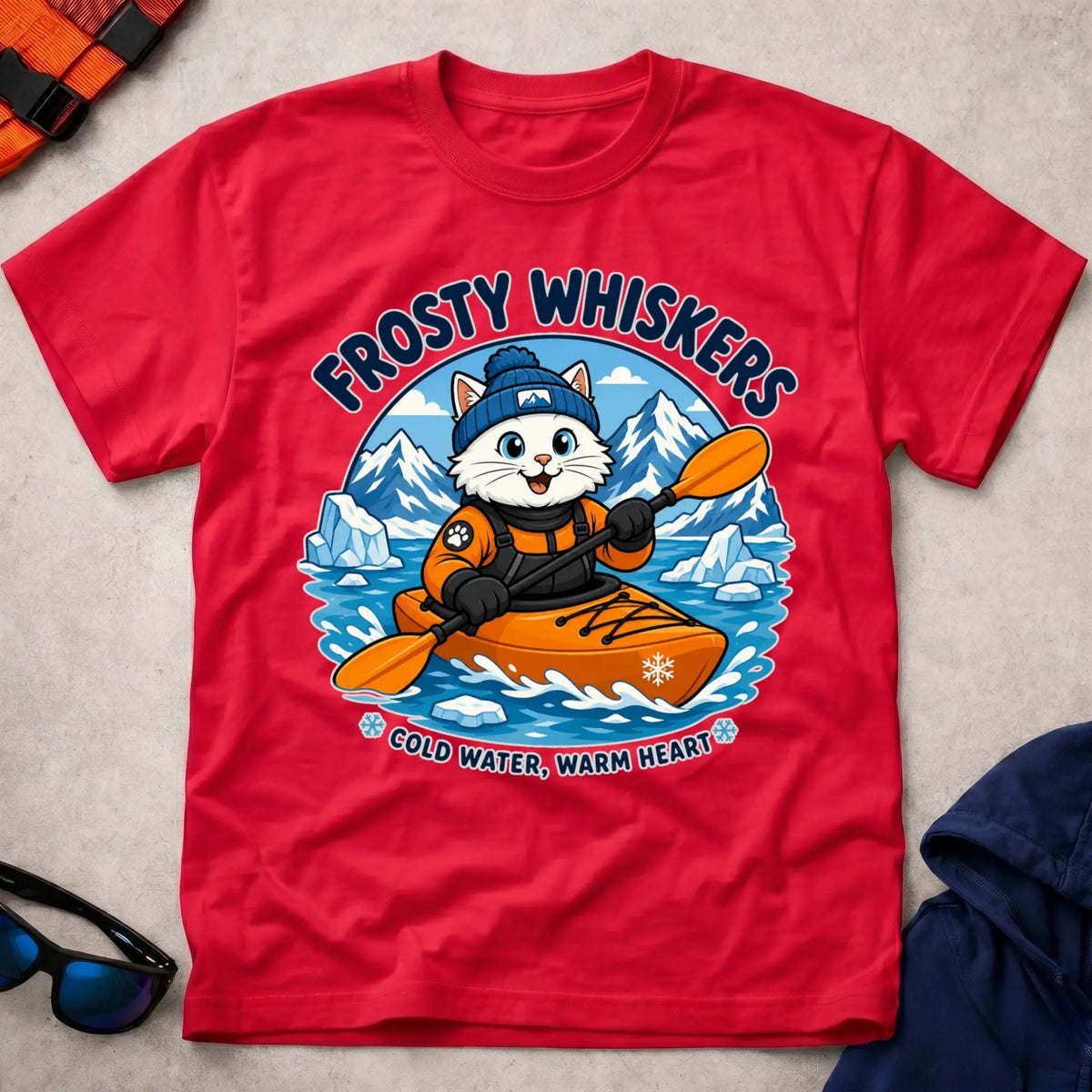 Red Frosty Whiskers tee — cold-water paddling gift — Vector Paddle