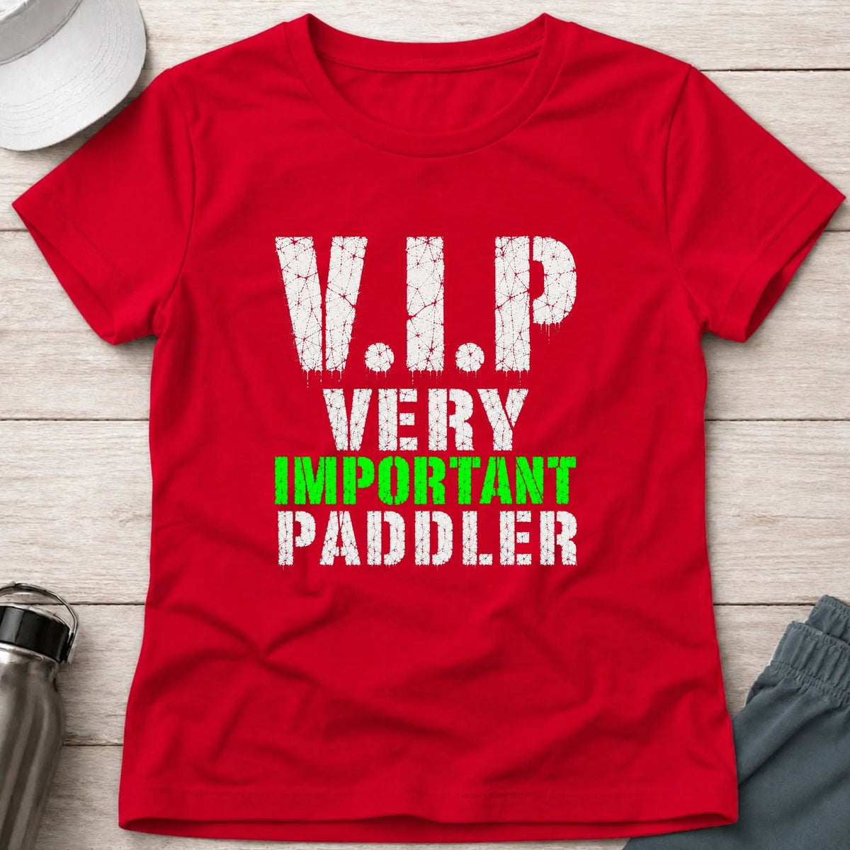 Red V.I.P. fitted tee — funny paddling gift for women — Vector Paddle