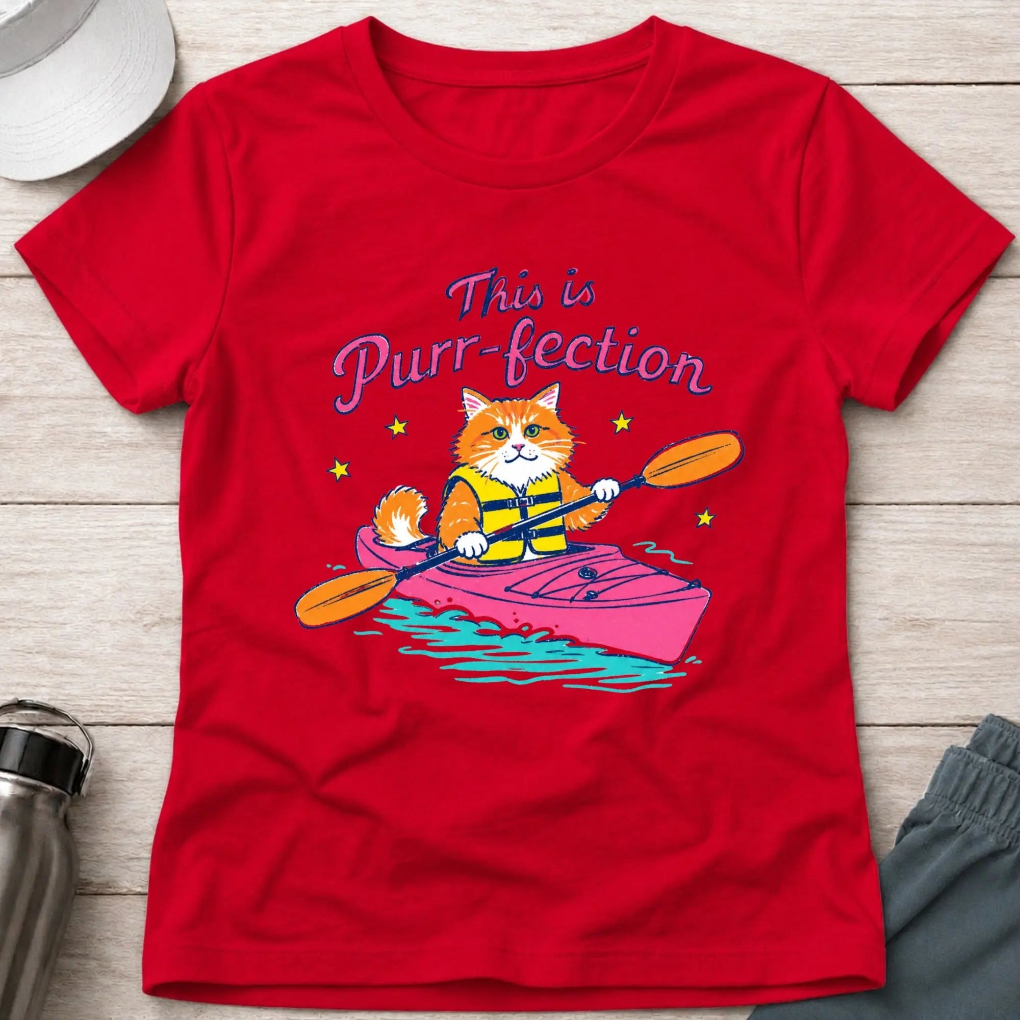Red Purr-fection fitted tee — cat-loving paddler gift — Vector Paddle