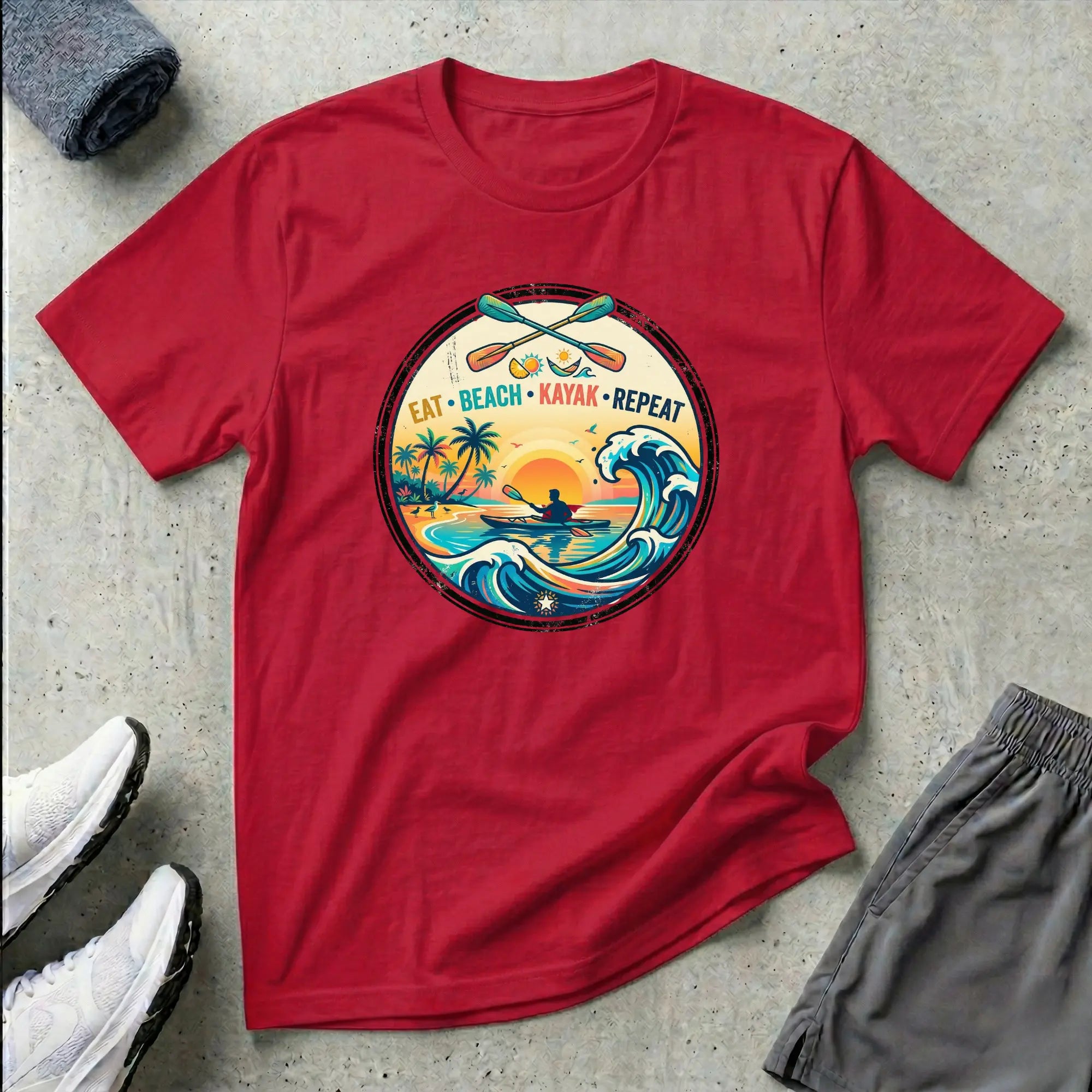 Eat Beach Kayak Repeat. Ocean Kayak T-Shirt Printify