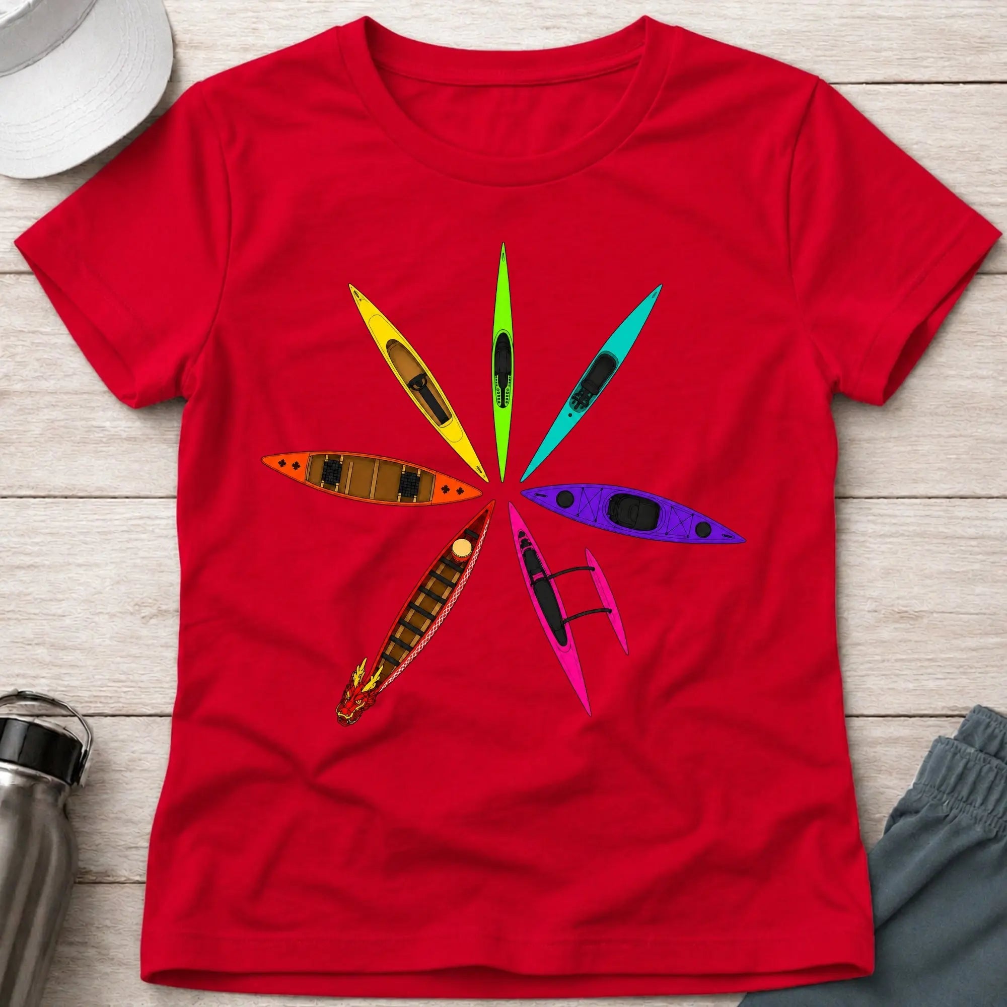Red Full Bloom fitted paddling tee with bold multicolour graphic — Vector Paddle