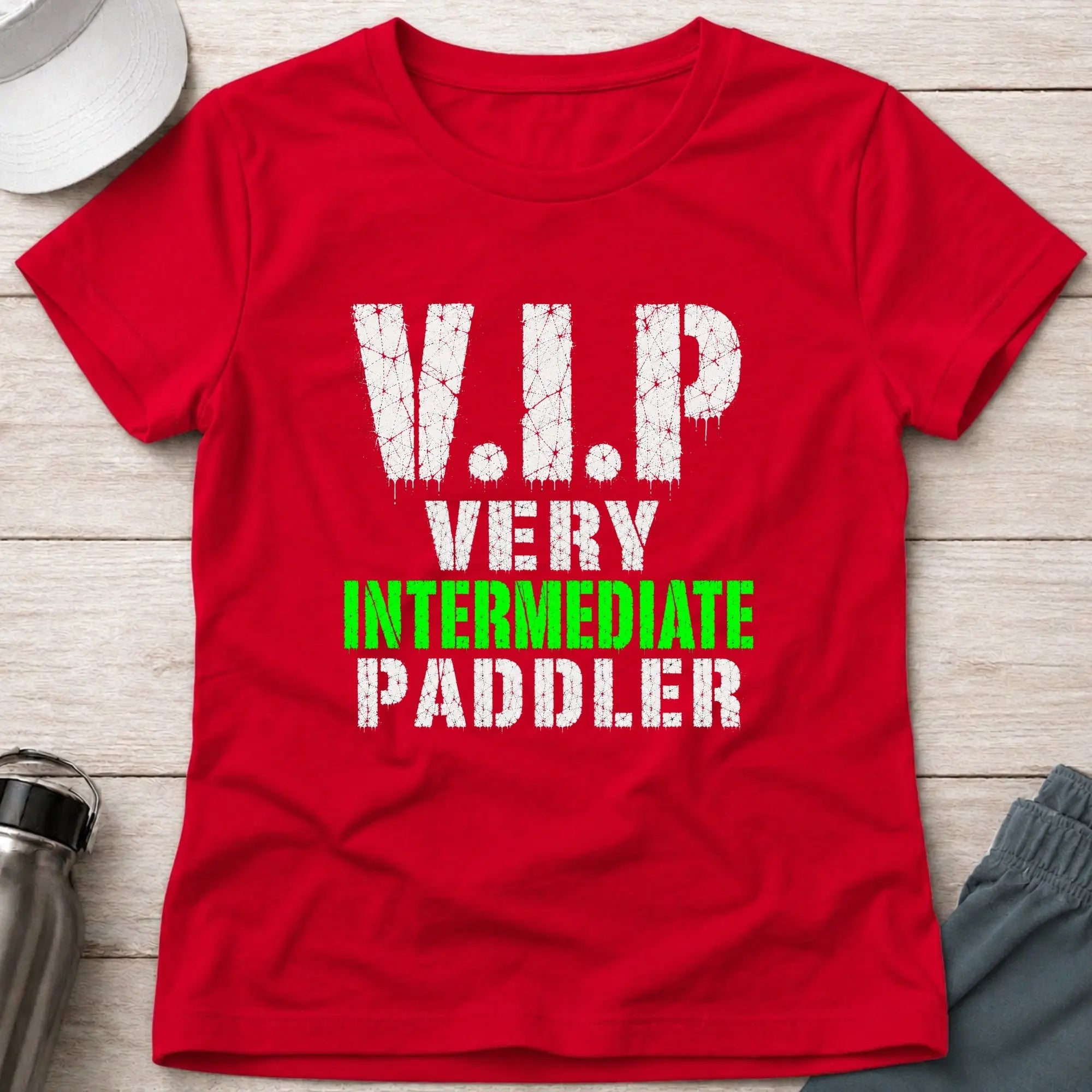 Red Very Intermediate Paddler fitted tee — funny paddling gift for women — Vector Paddle