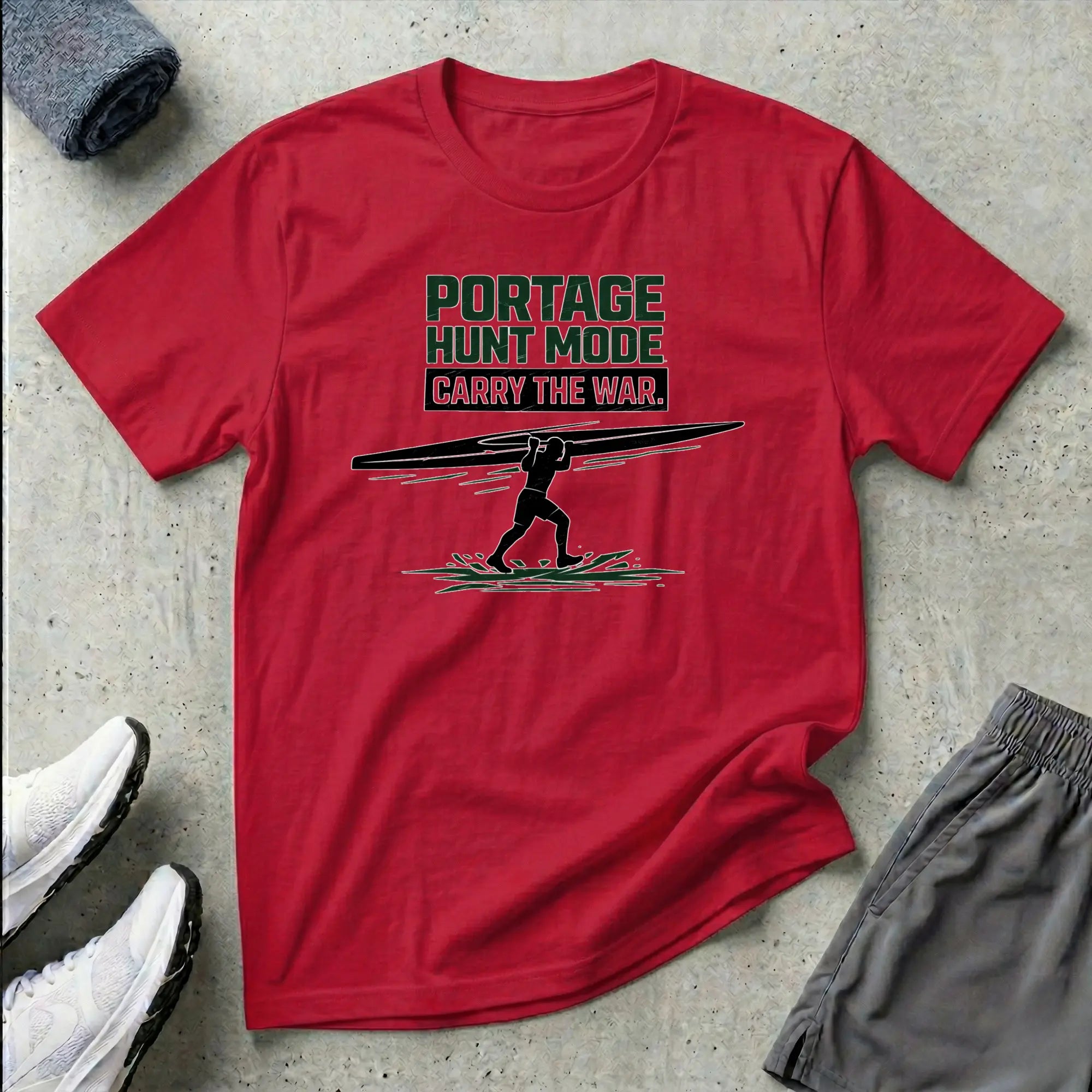 Portage - Carry The War. Hunt Mode. Kayak Canoe T-shirt Printify