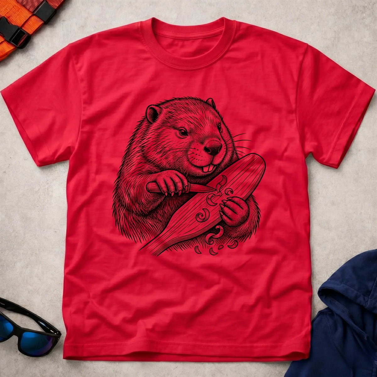 Red Beavertail tee — classic canoe paddle tribute — Vector Paddle